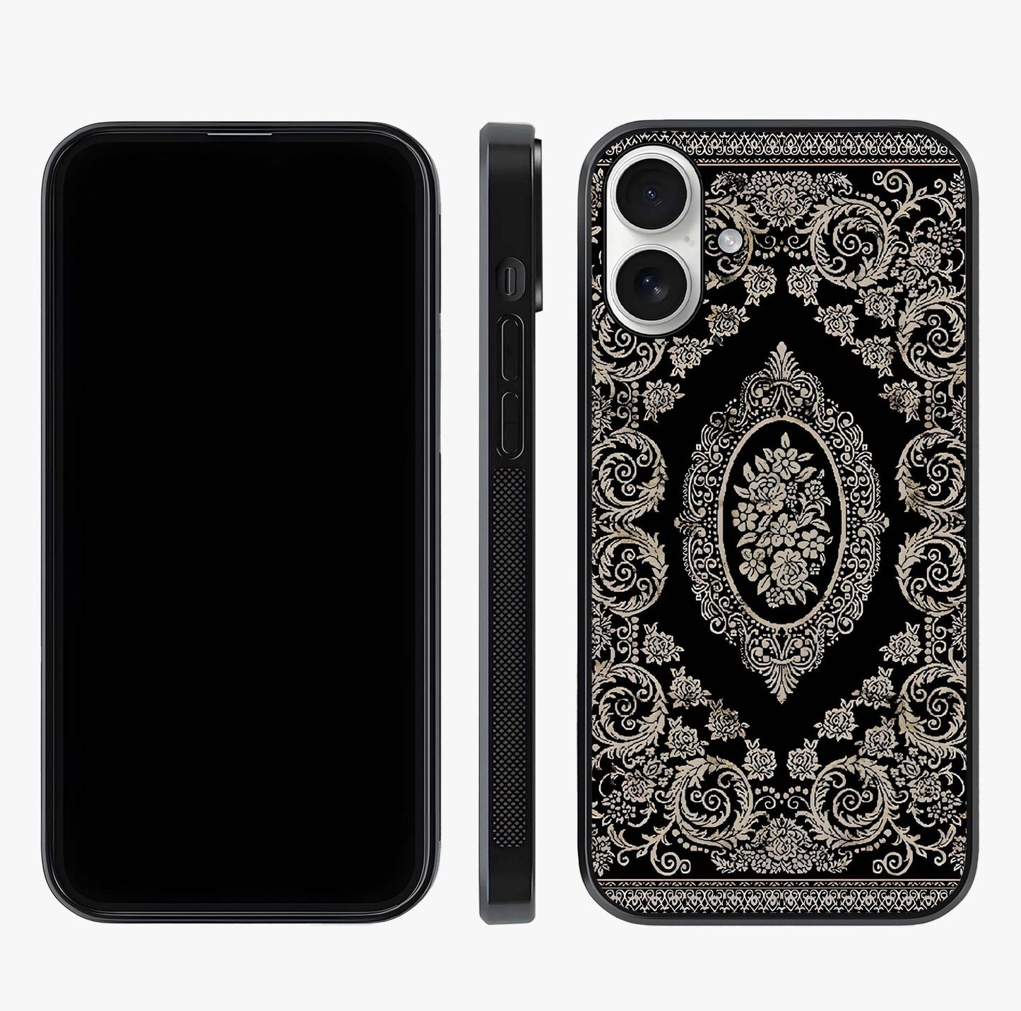 Noir Bloom Elegance Glass Case displayed upright for full design visibility and premium finish.