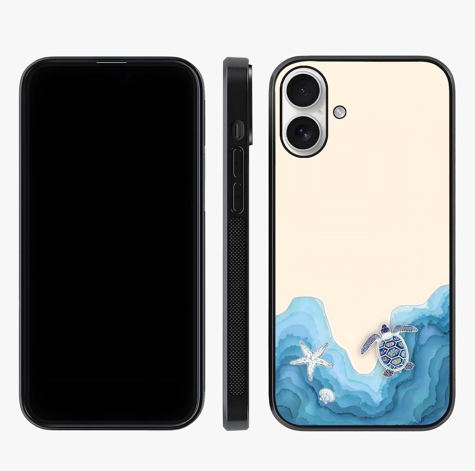 Ocean Drift Turtle Glass Case displayed upright for full design visibility and premium finish.