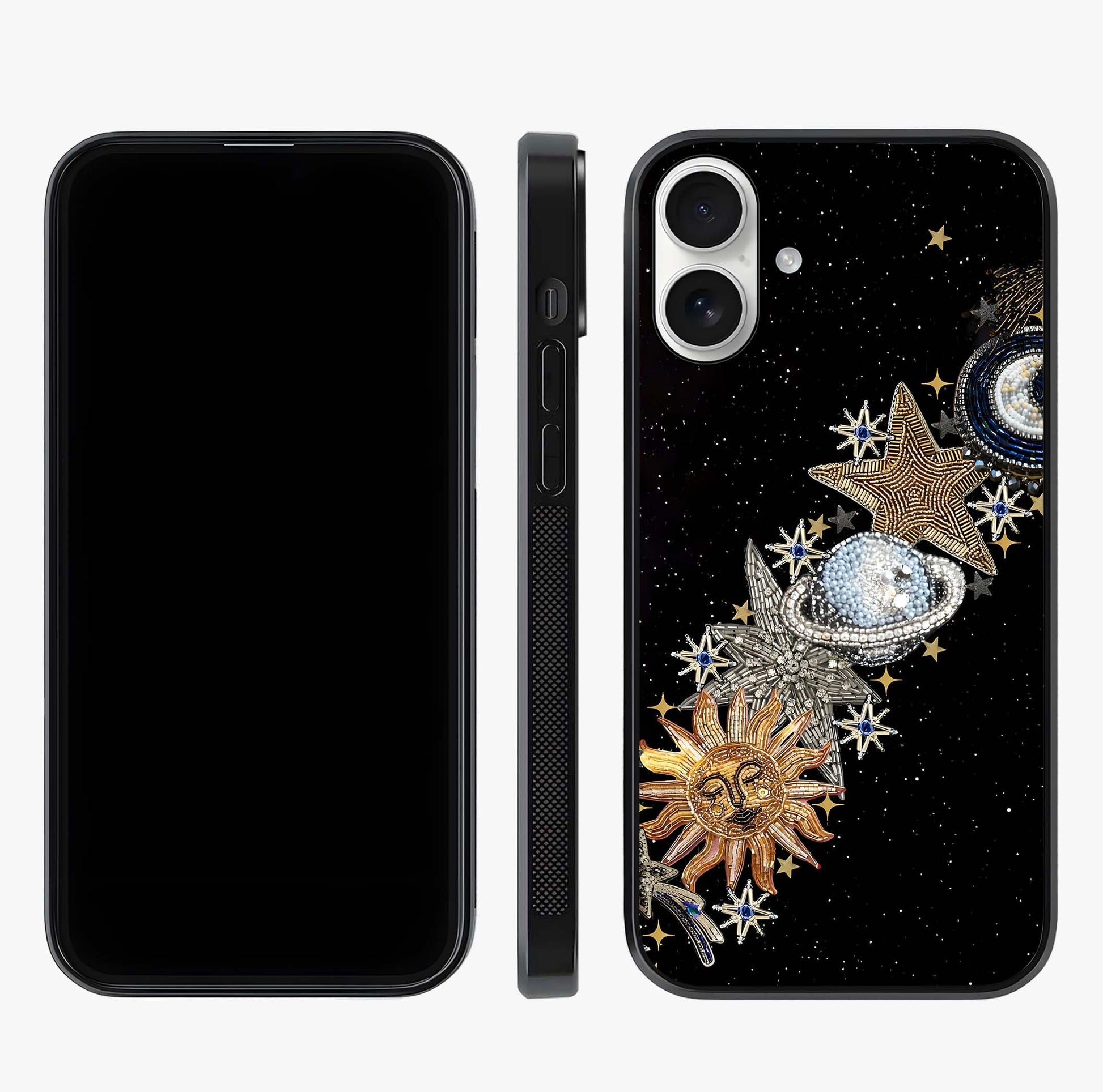 Pearls Universe Object Glass Case displayed upright for full design visibility and premium finish.