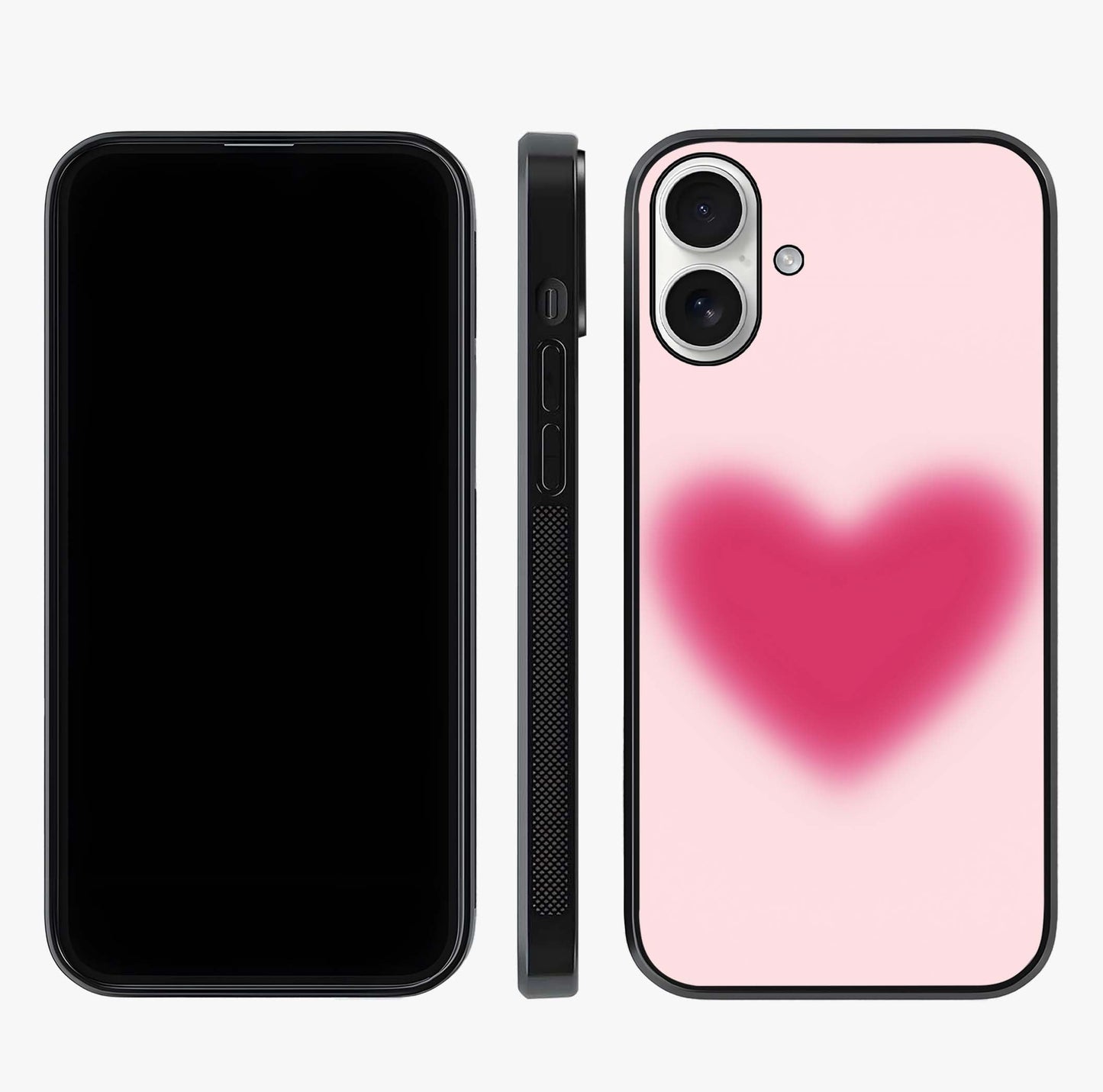 Pink Aura Heart Glass Case displayed upright for full design visibility and premium finish.