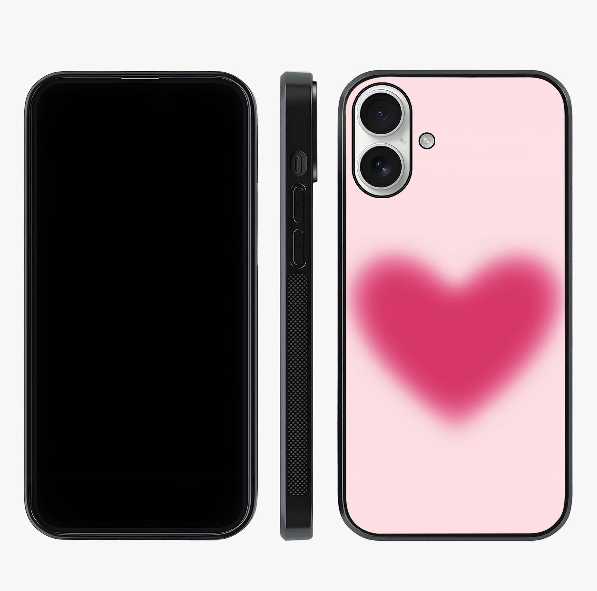 Pink Aura Heart Glass Case displayed upright for full design visibility and premium finish.