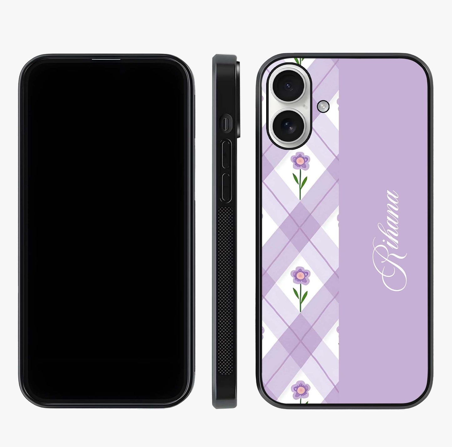 Purple Diamond Floral Glass Case displayed upright for full design visibility and premium finish.