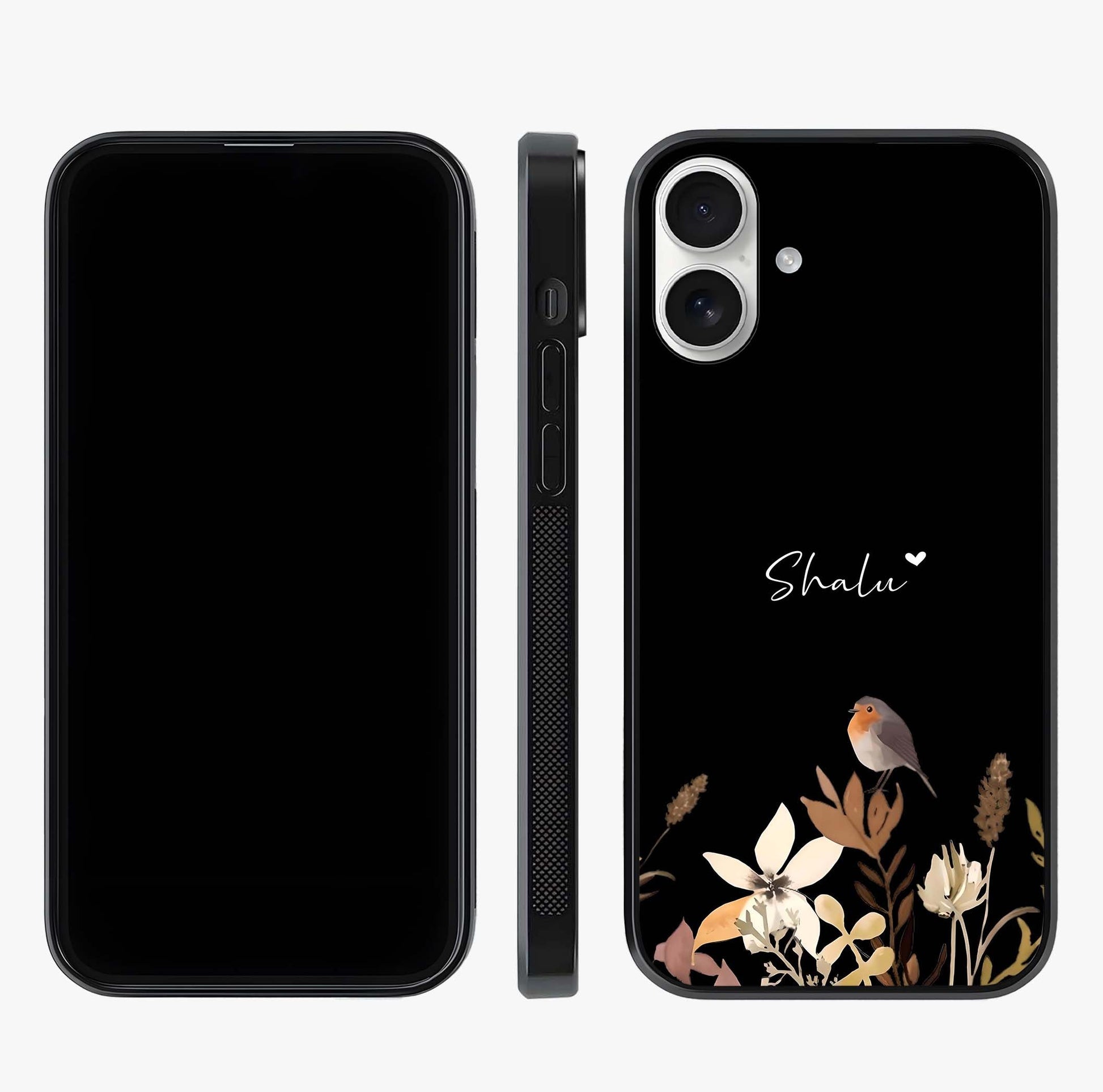 Quiet Garden Tune Custom Name Glass Case displayed upright for full design visibility and premium finish.