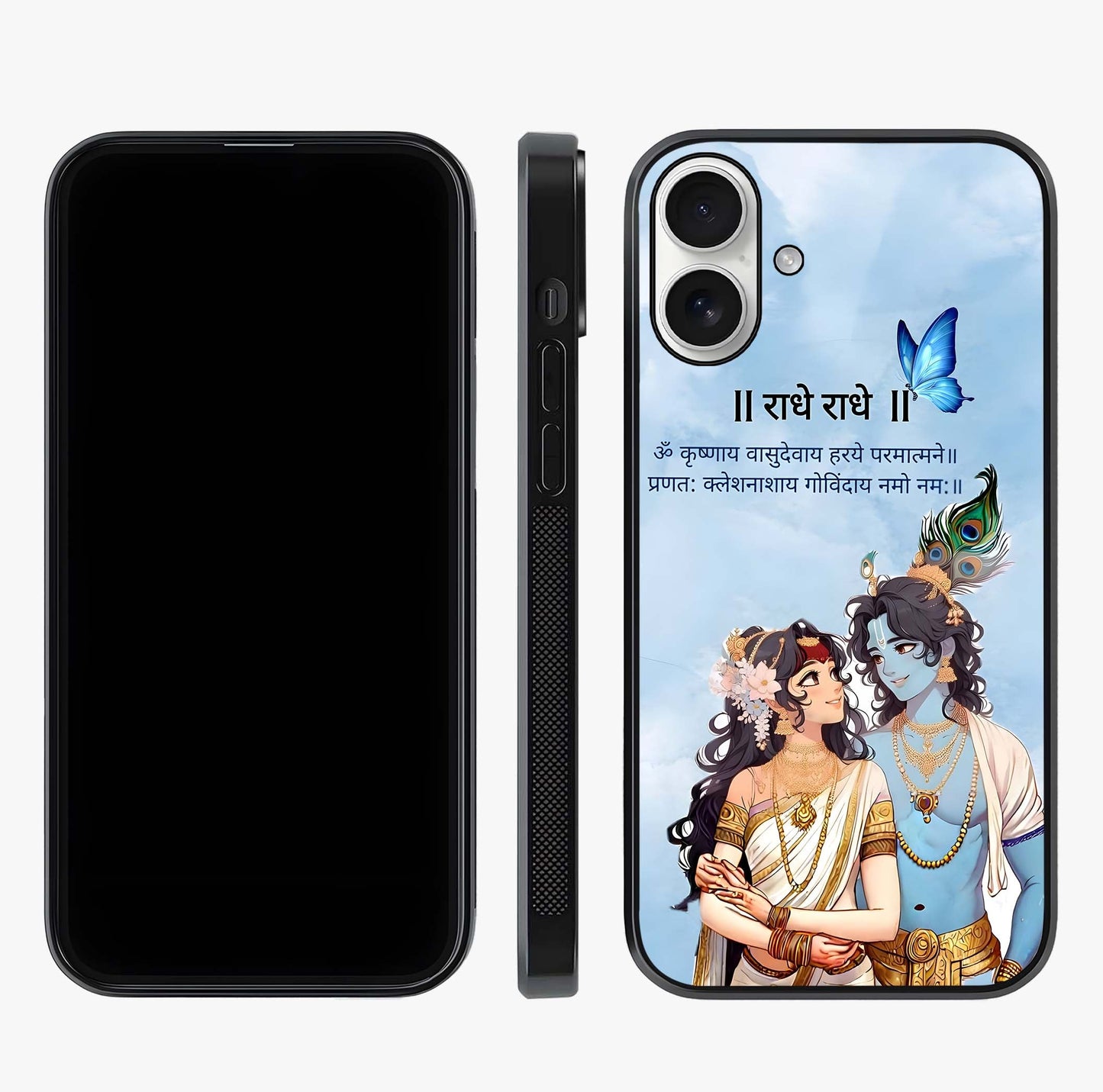 Radha Krishna Eternal Glass Case displayed upright for full design visibility and premium finish.