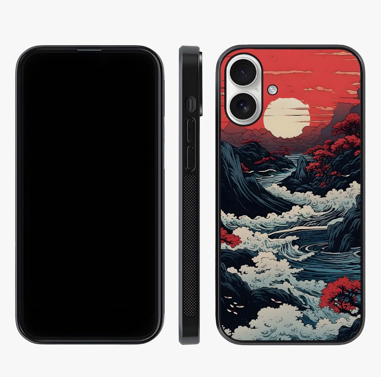 Red Sunset Scenery Glass Case displayed upright for full design visibility and premium finish.