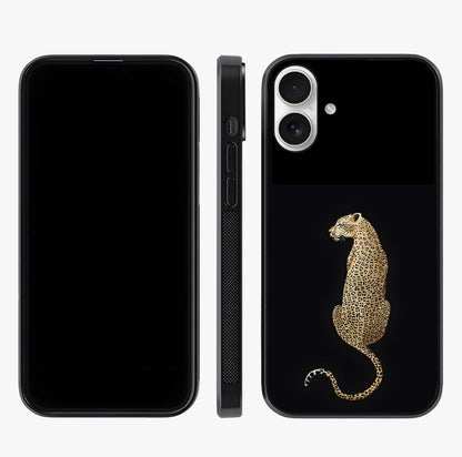 Regal Leopard Glass Case displayed upright for full design visibility and premium finish.