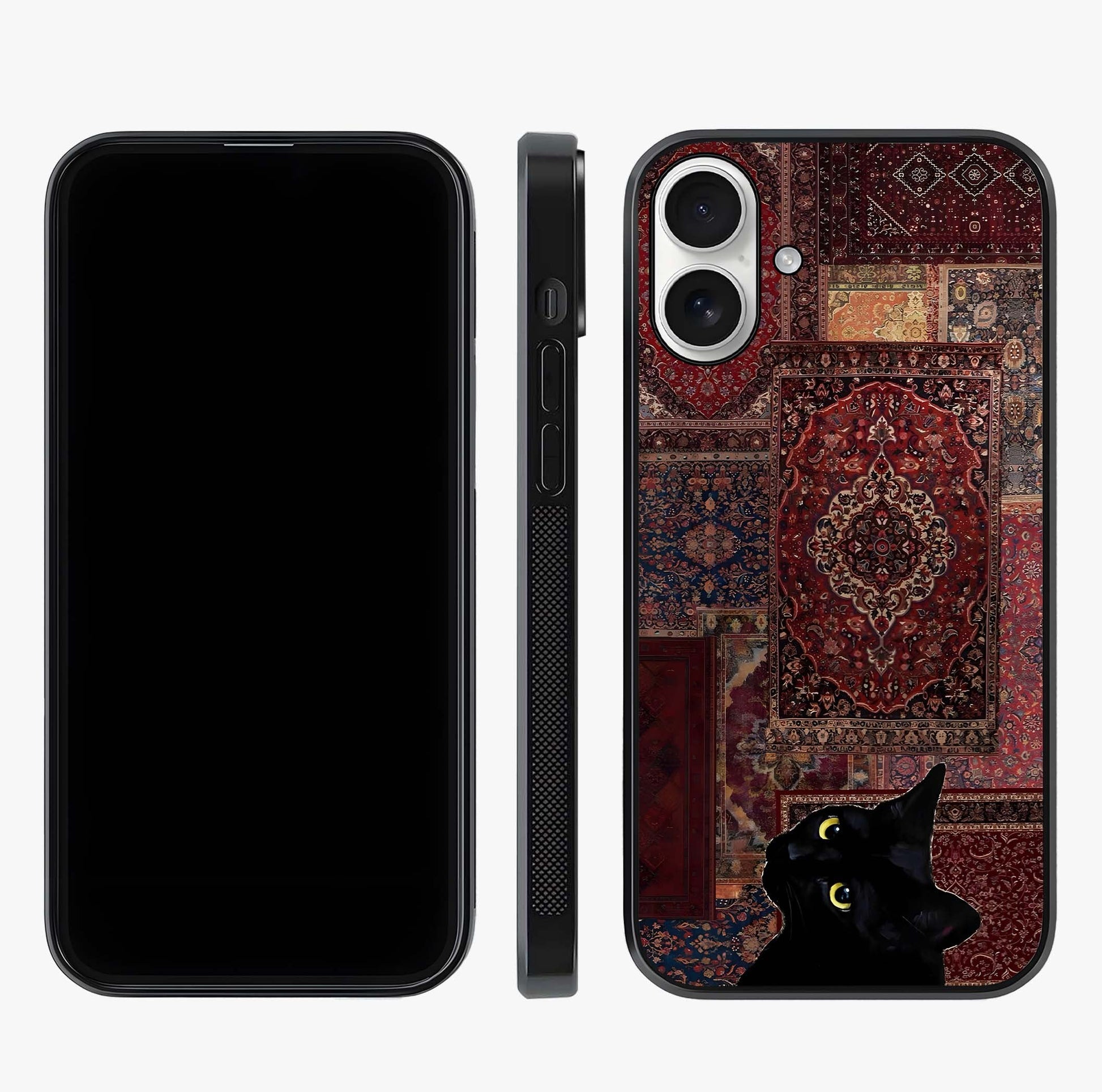 Regal Magic Cat Apple Glass Case displayed upright for full design visibility and premium finish.