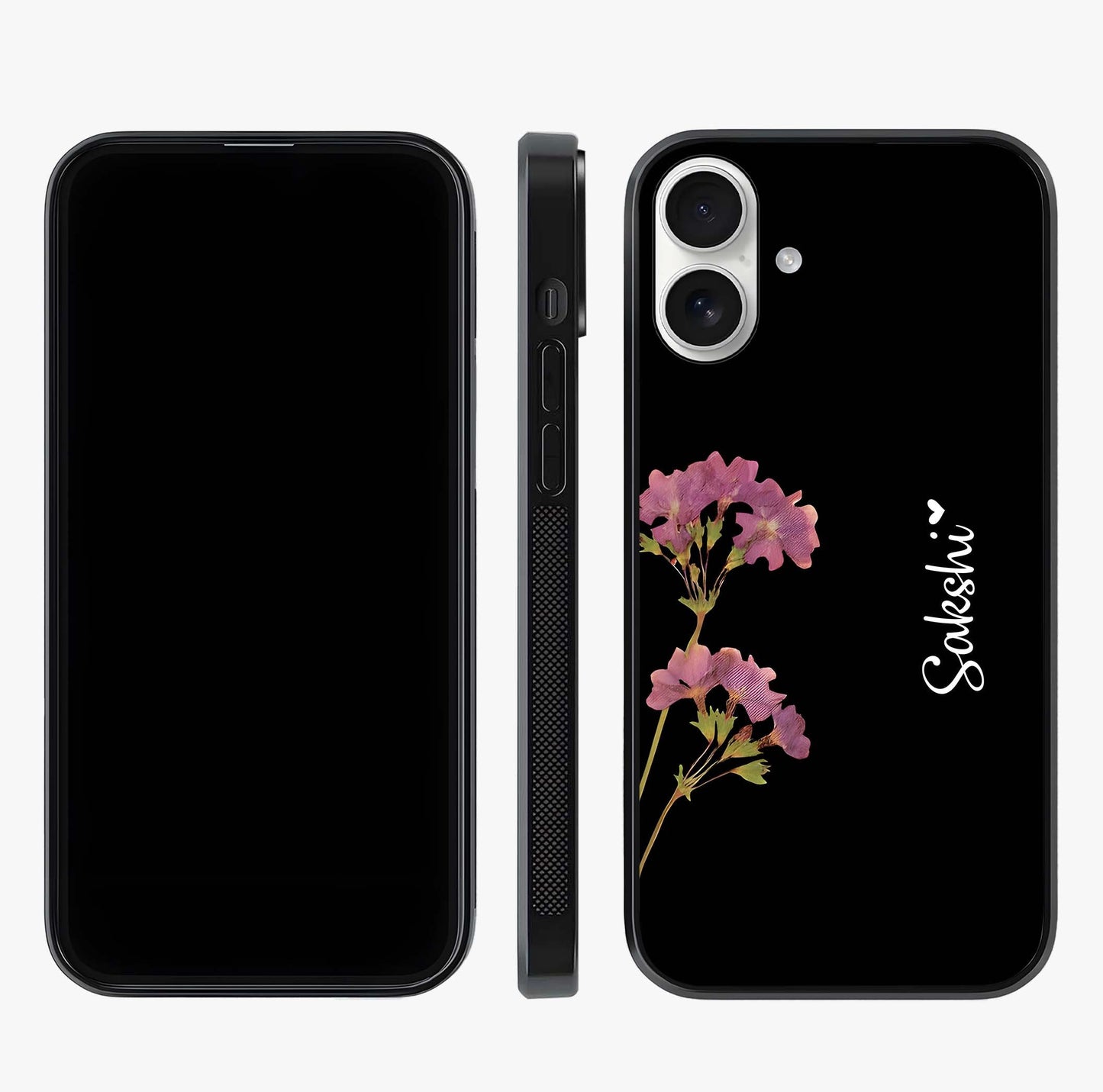 Riching Lavender Flower Custom Name Glass Case displayed upright for full design visibility and premium finish.