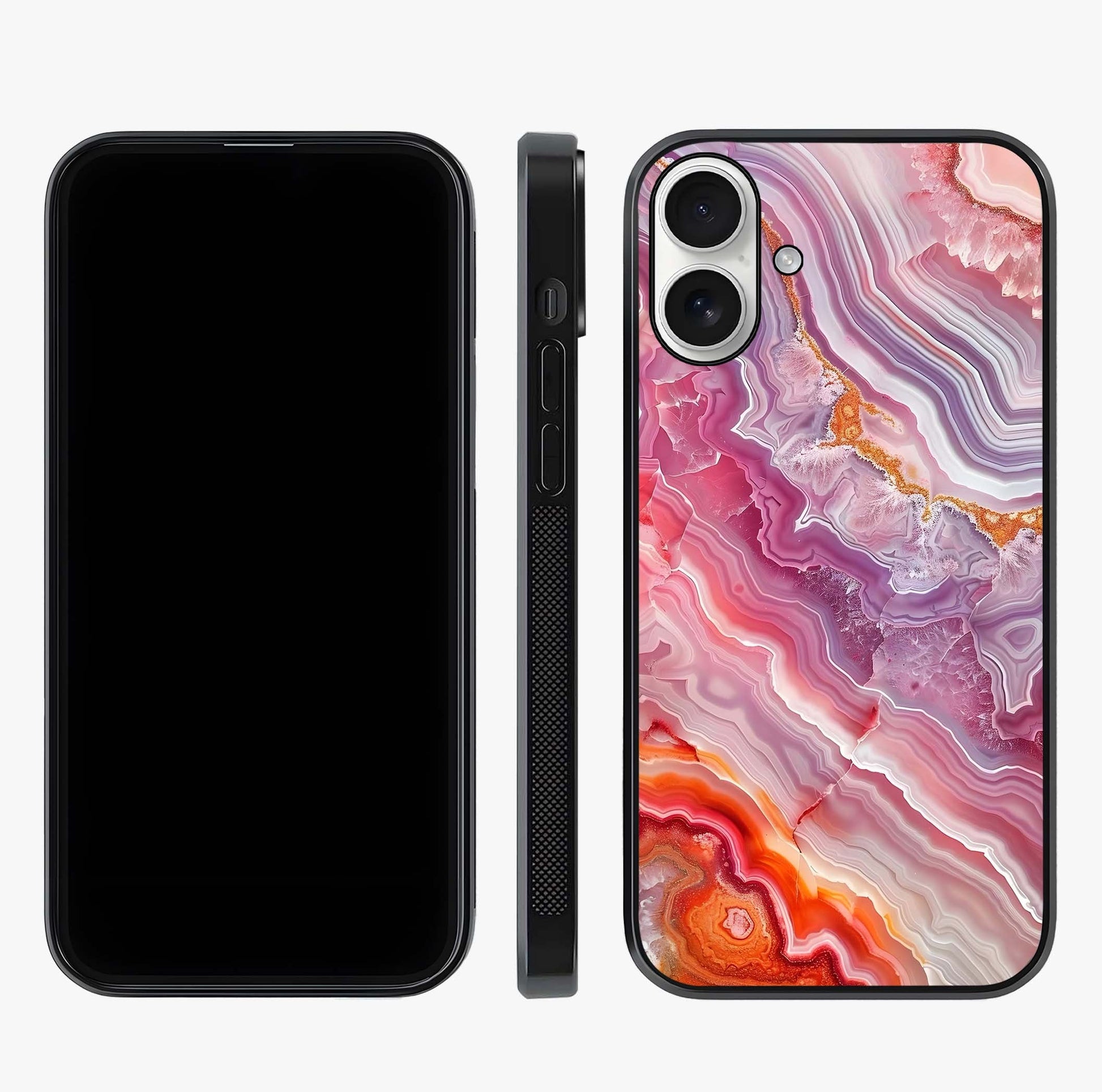 Rose Quartz Marble Glass Case displayed upright for full design visibility and premium finish.