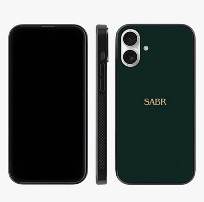 Sabr Minimal Patience Glass Case displayed upright for full design visibility and premium finish.