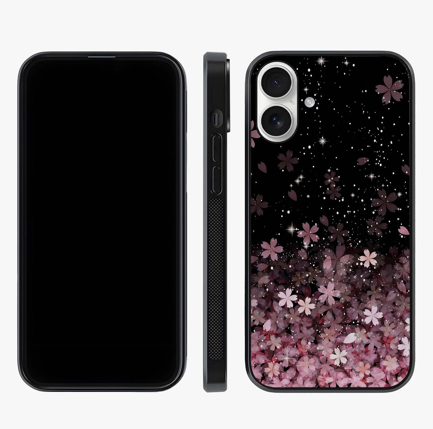 Small Starry Flowers Glass Case displayed upright for full design visibility and premium finish.