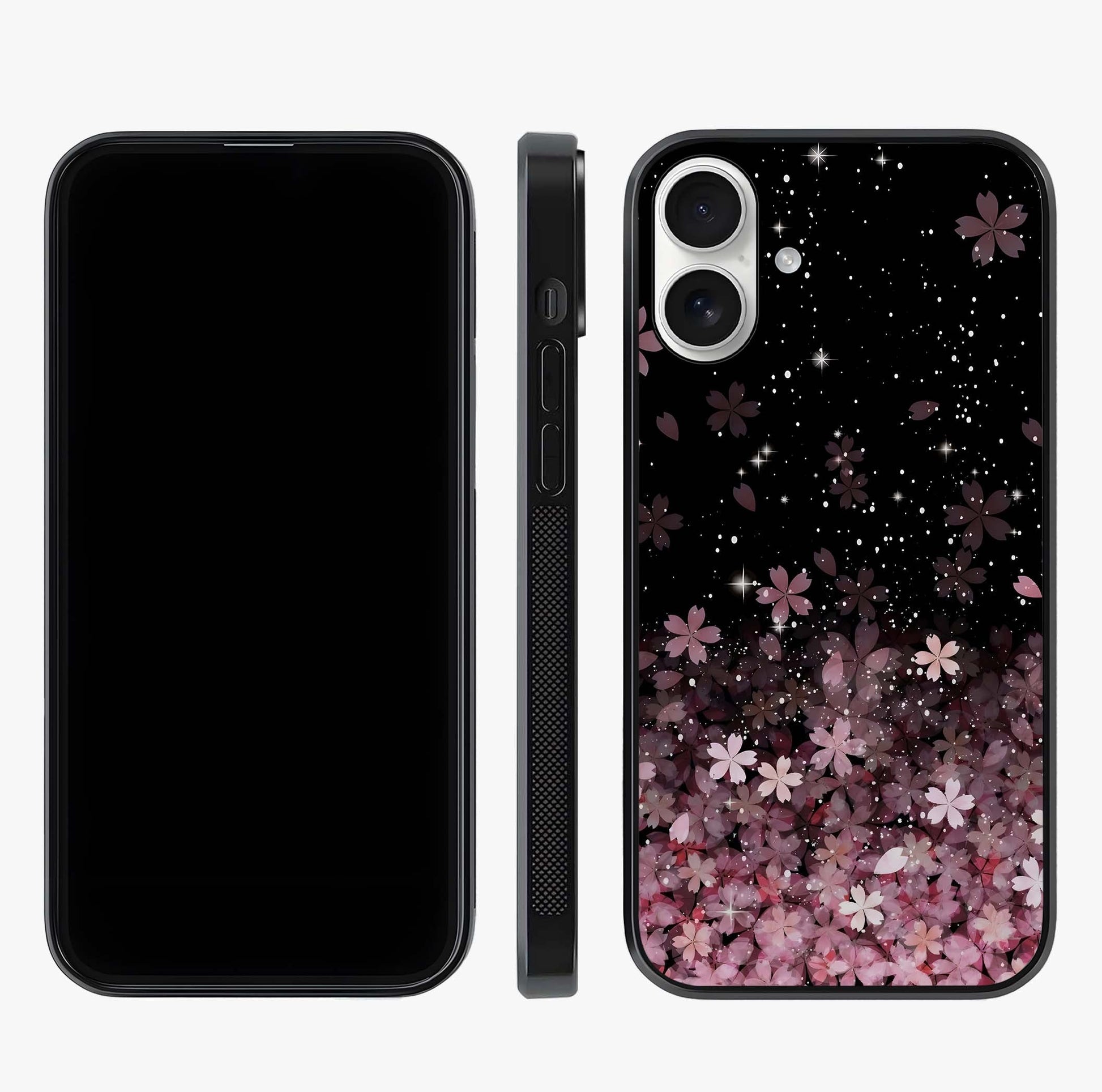 Small Starry Flowers Glass Case displayed upright for full design visibility and premium finish.
