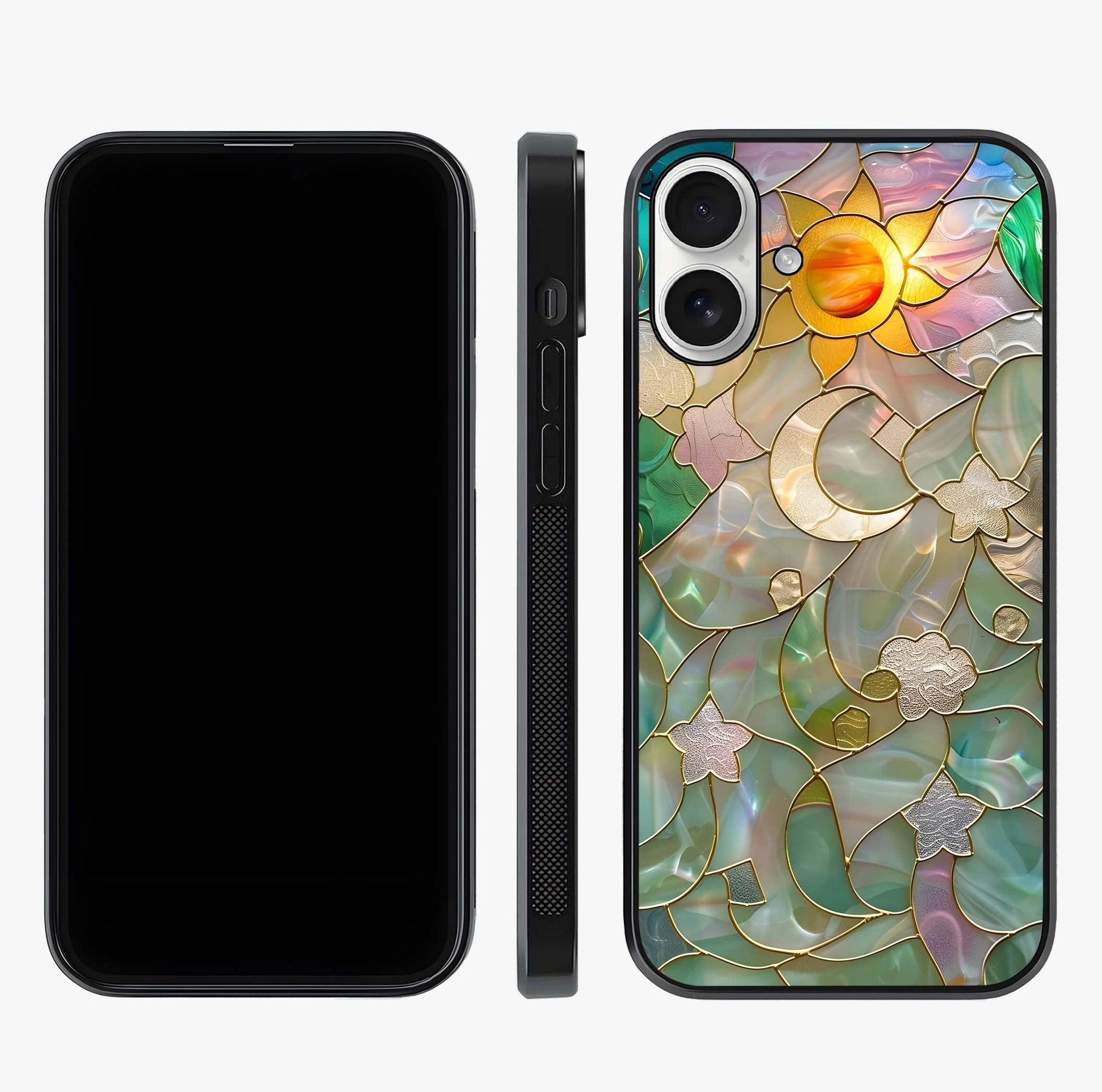 Stained Sunrise Glow Glass Case displayed upright for full design visibility and premium finish.