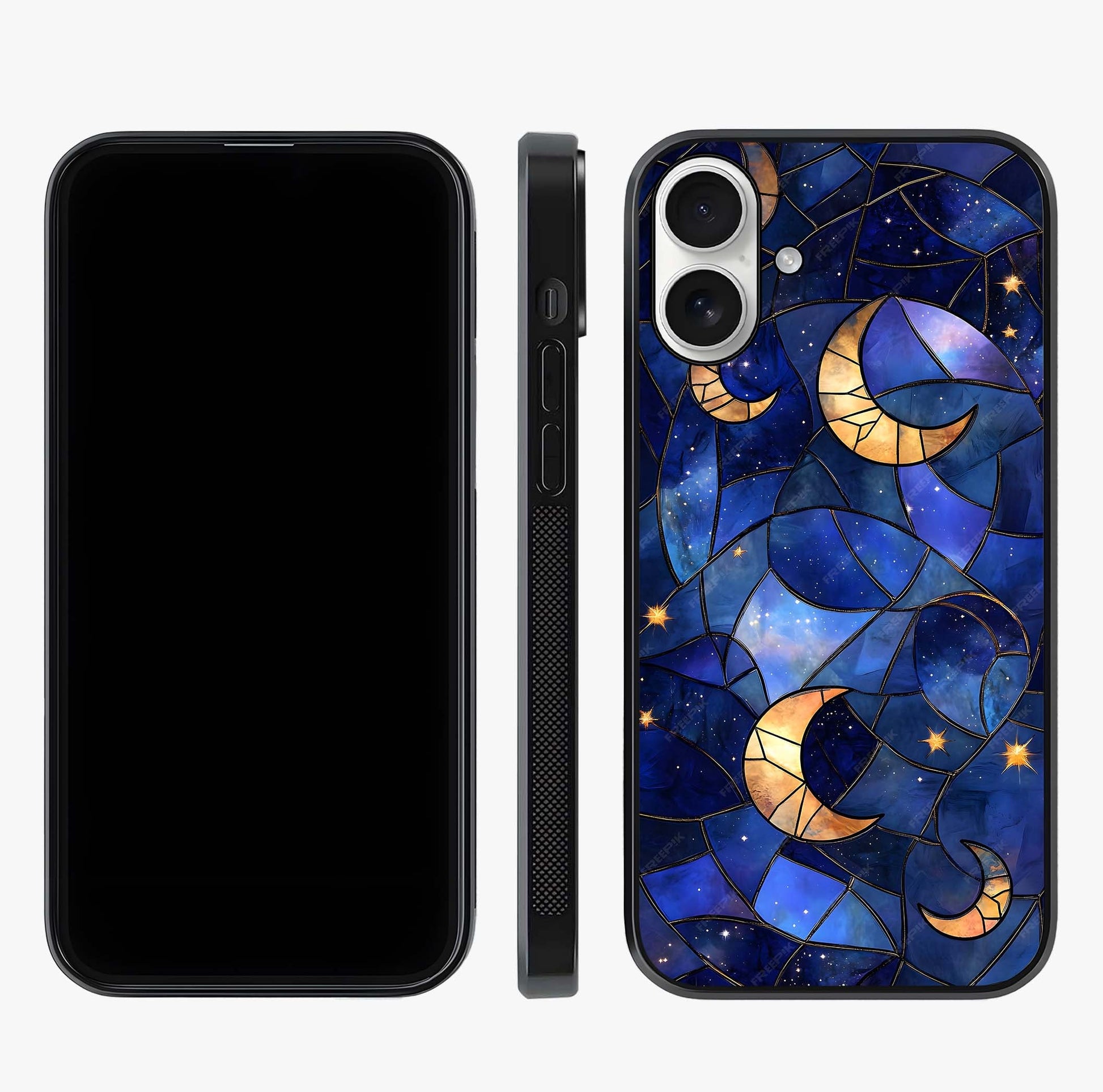 Starlit Sky Tapestry Glass Case displayed upright for full design visibility and premium finish.