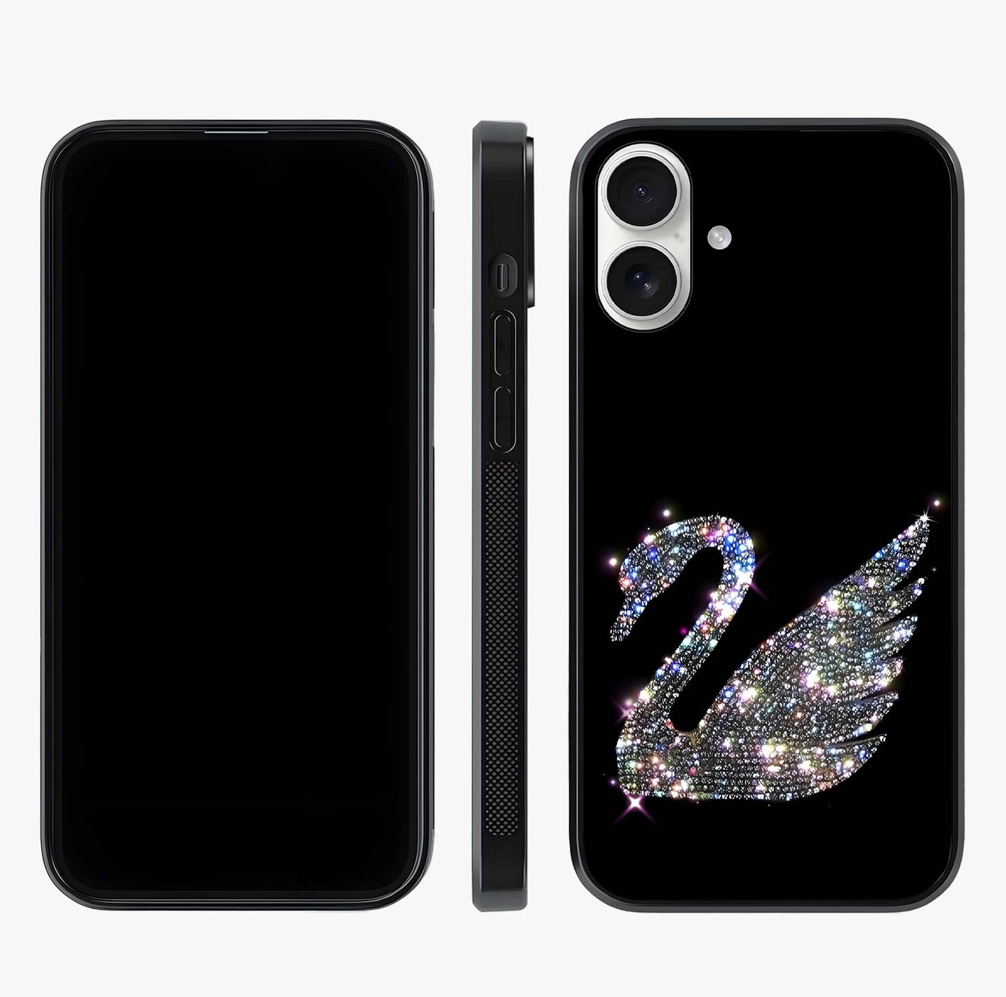 Starlit Swan Grace Glass Case displayed upright for full design visibility and premium finish.