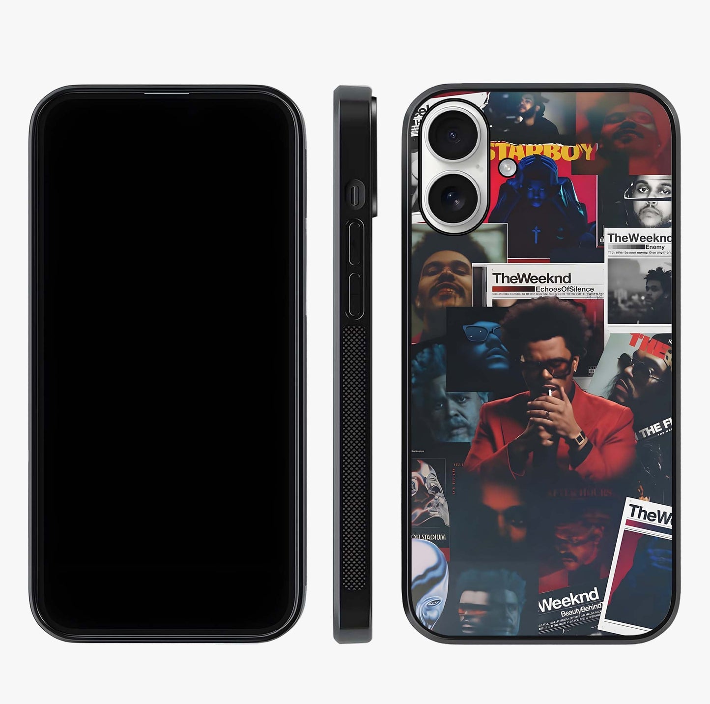The Weeknd Glass Case displayed upright for full design visibility and premium finish.
