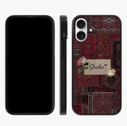 Velvet Wine Pattern Custom Name Glass Case displayed upright for full design visibility and premium finish.