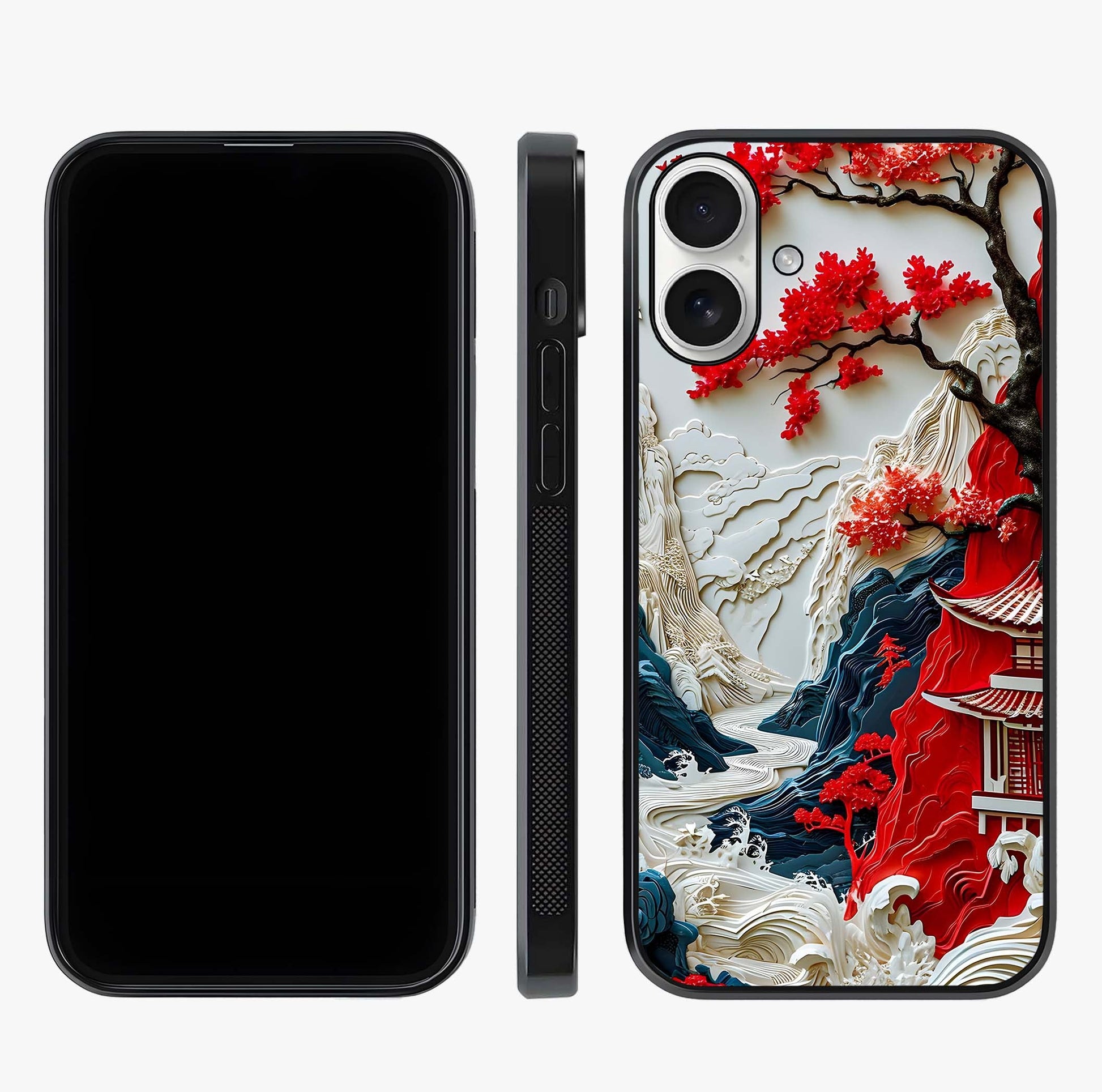 Whispers Of Sakura Waves Glass Case displayed upright for full design visibility and premium finish.