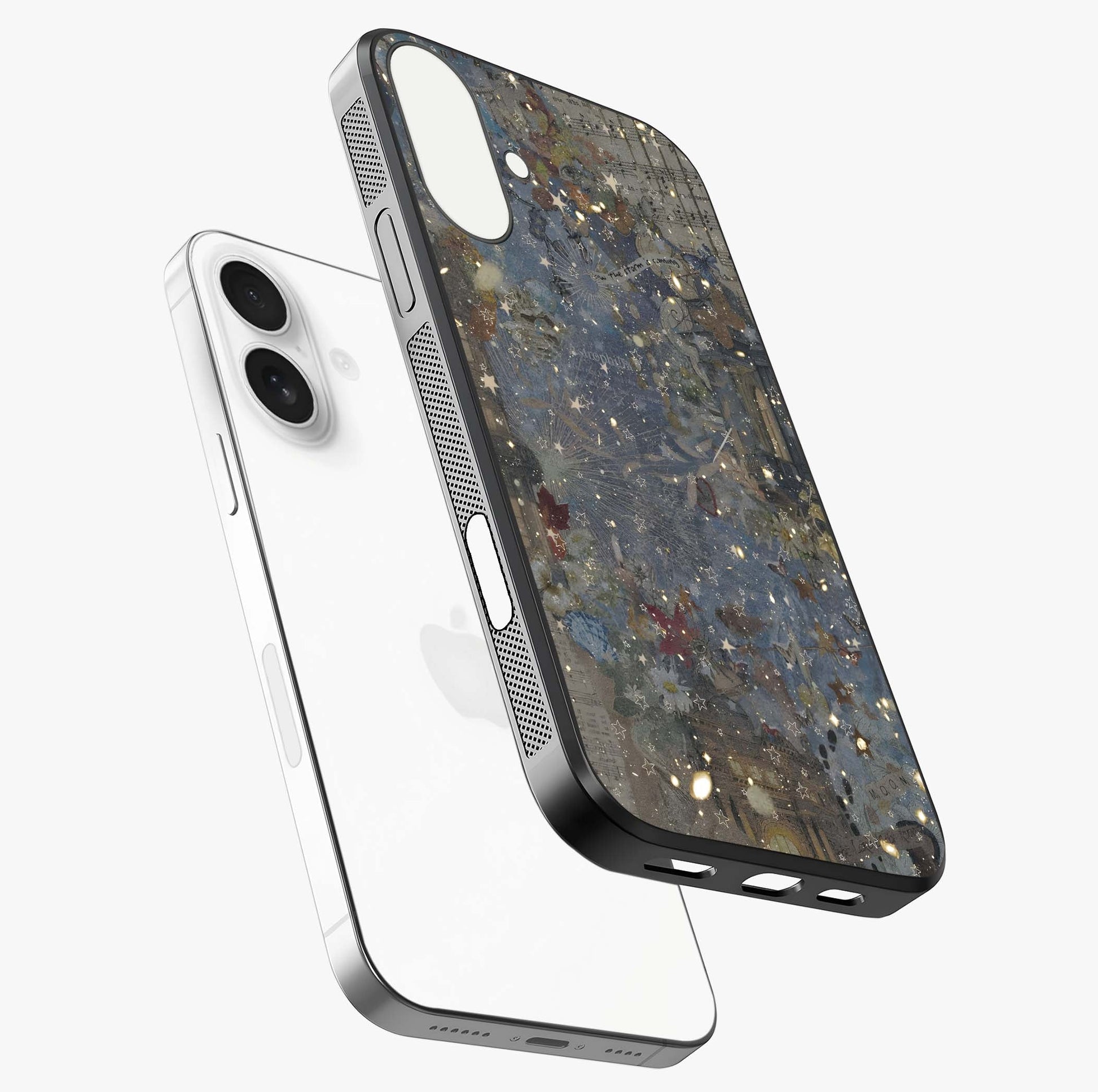 Aesthetic Astrolophia Glass Case laid diagonally highlighting side profile, edges and glossy glass shine.