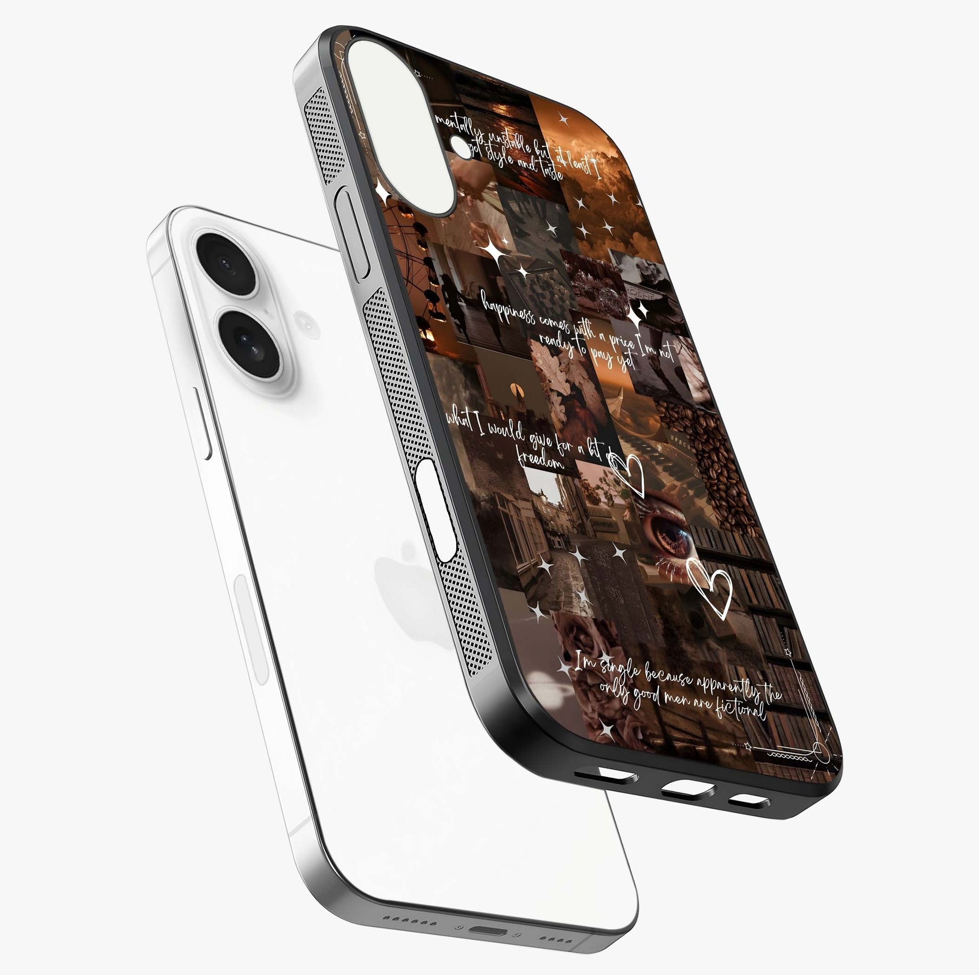 Bittersweet Aesthetic Chaos Glass Case laid diagonally highlighting side profile, edges and glossy glass shine.