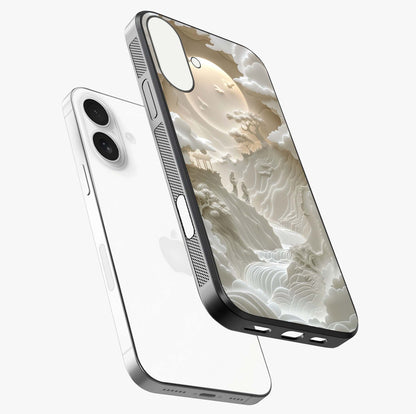 Celestial Origami Glass Case laid diagonally highlighting side profile, edges and glossy glass shine.