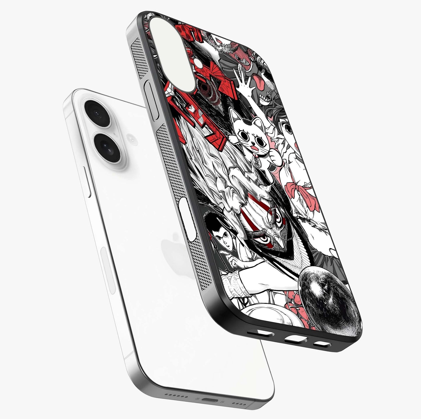 Crimson Chaos Panel Glass Case laid diagonally highlighting side profile, edges and glossy glass shine.