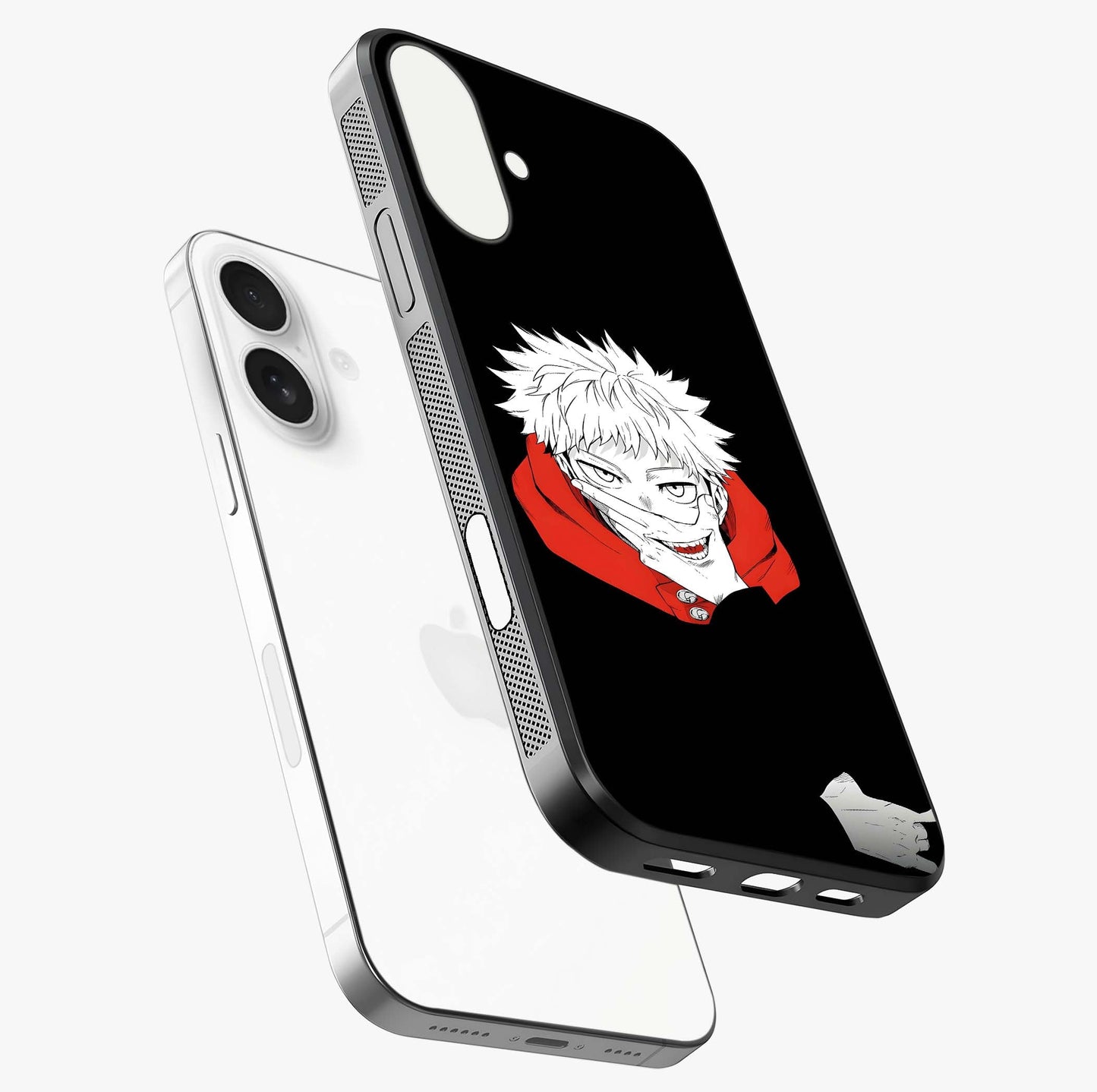 Crimson Chaos Smile Glass Case laid diagonally highlighting side profile, edges and glossy glass shine.