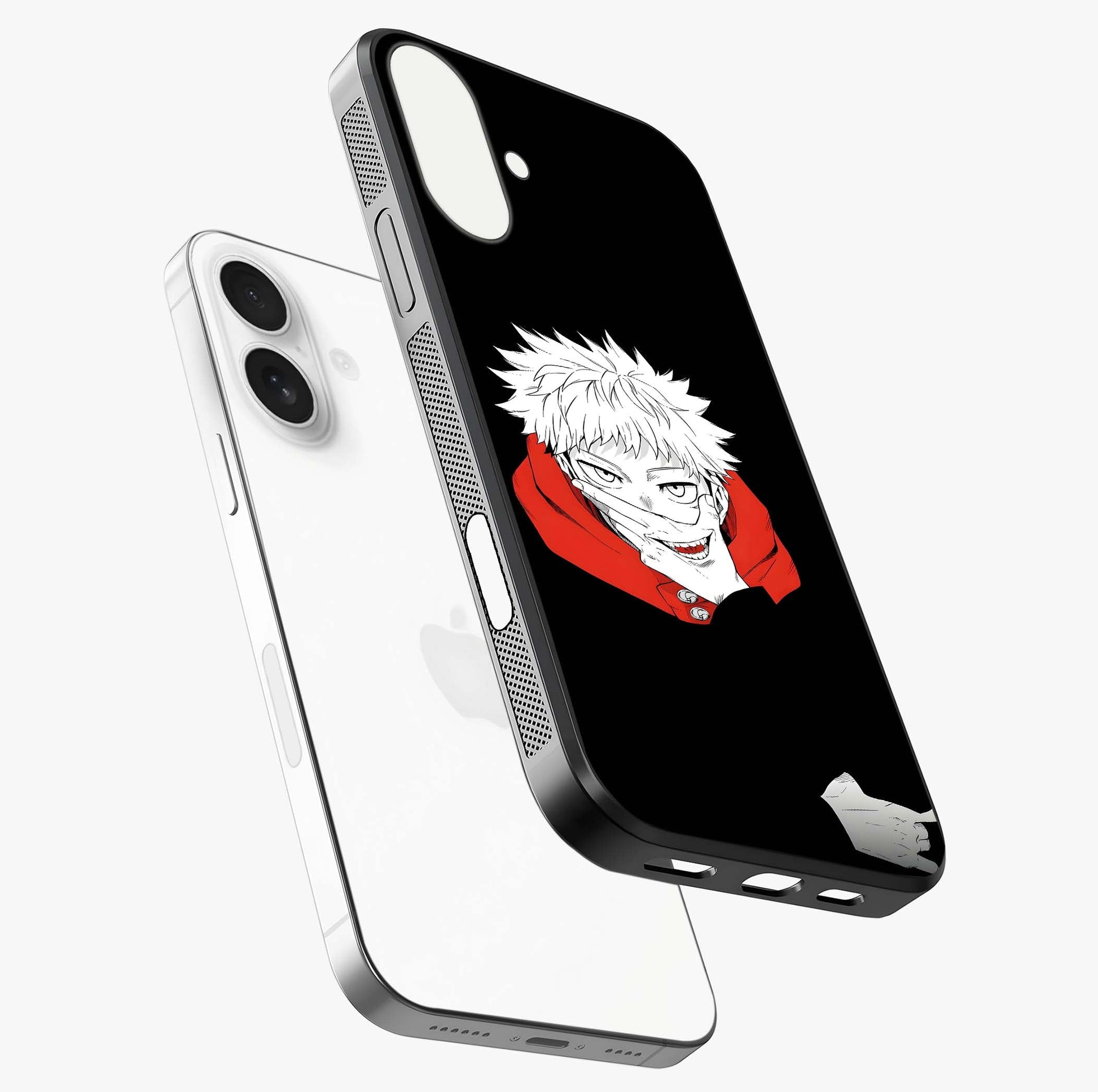 Crimson Chaos Smile Glass Case laid diagonally highlighting side profile, edges and glossy glass shine.