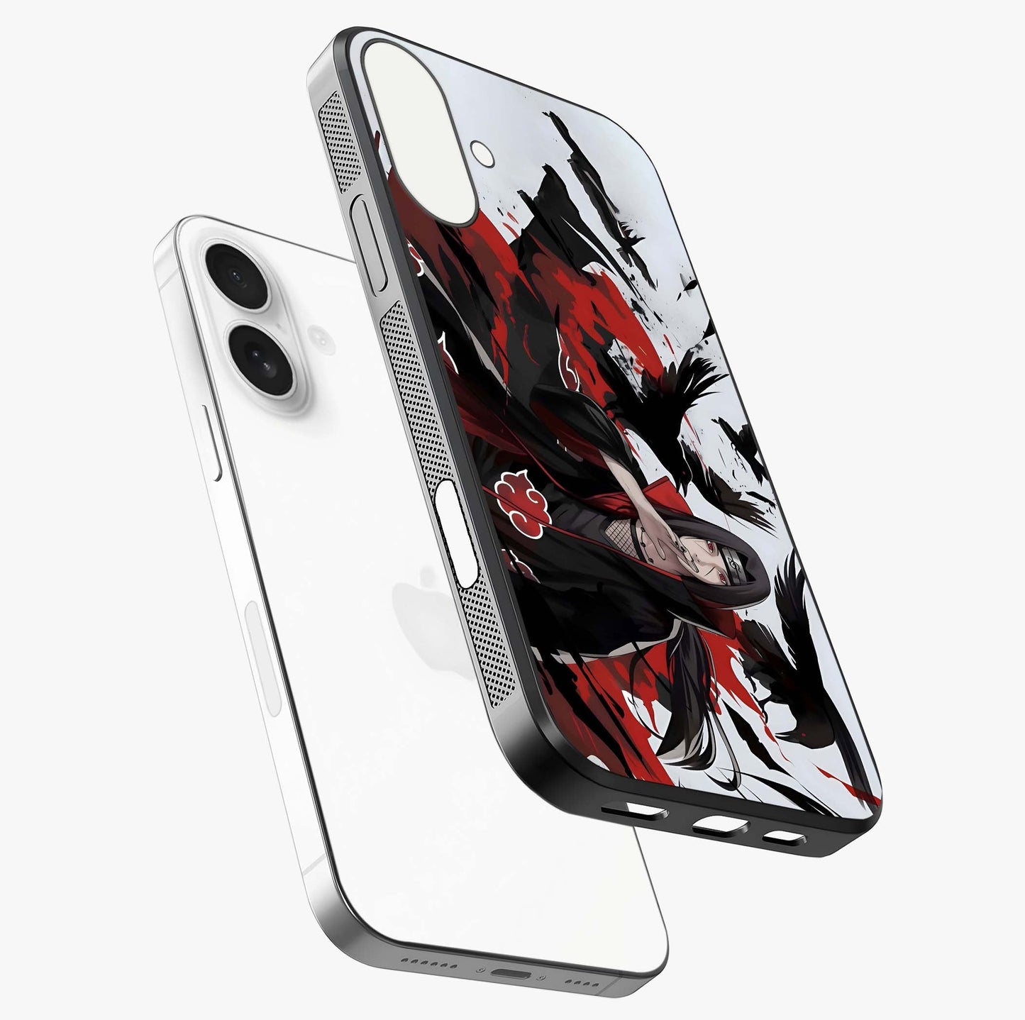 Crimson Crow Illusion Glass Case laid diagonally highlighting side profile, edges and glossy glass shine.