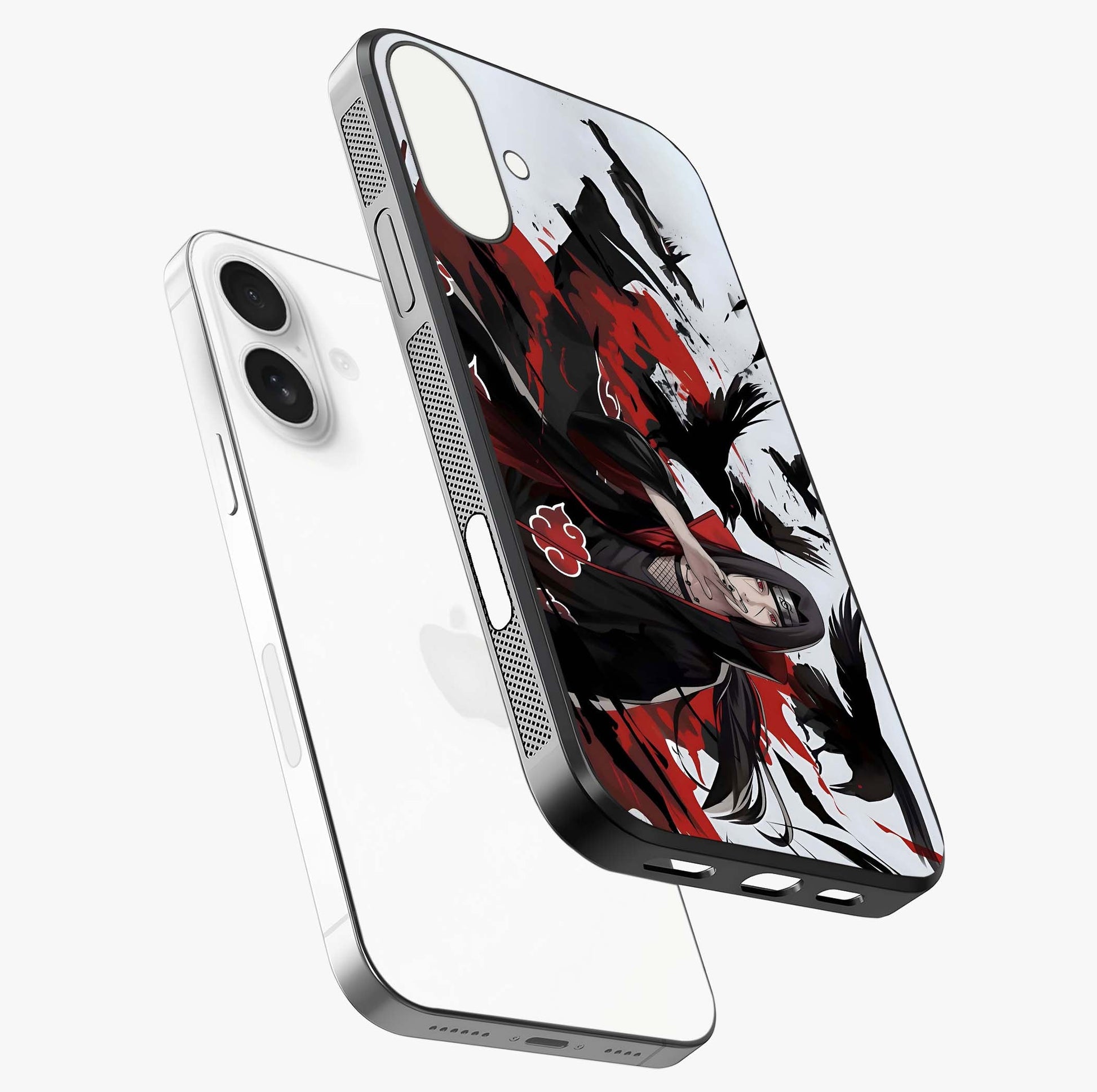 Crimson Crow Illusion Glass Case laid diagonally highlighting side profile, edges and glossy glass shine.