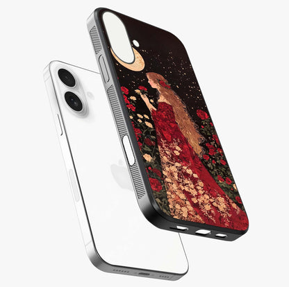 Crimson Dreams Glass Case laid diagonally highlighting side profile, edges and glossy glass shine.