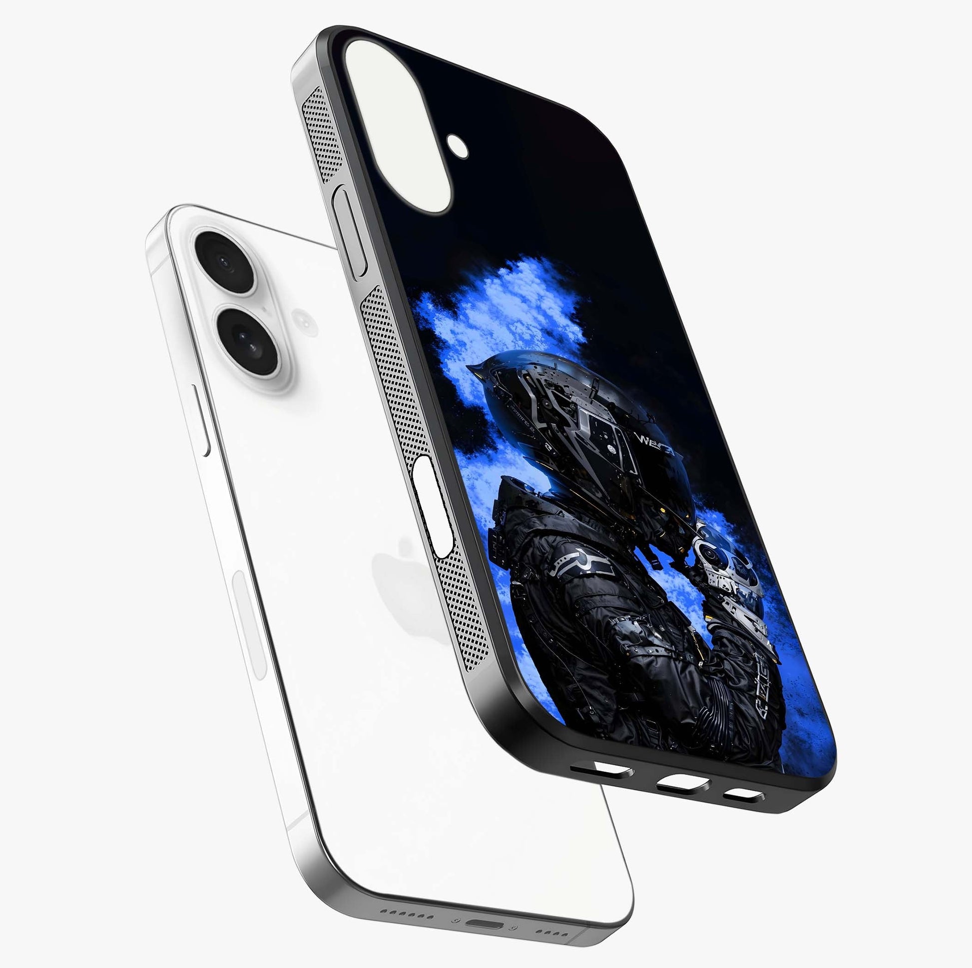 Cyber Sentinel Protocol Glass Case laid diagonally highlighting side profile, edges and glossy glass shine.