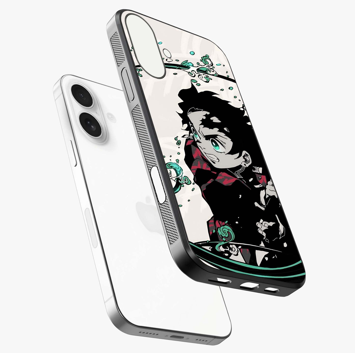 Demon Slayer Glass Case laid diagonally highlighting side profile, edges and glossy glass shine.