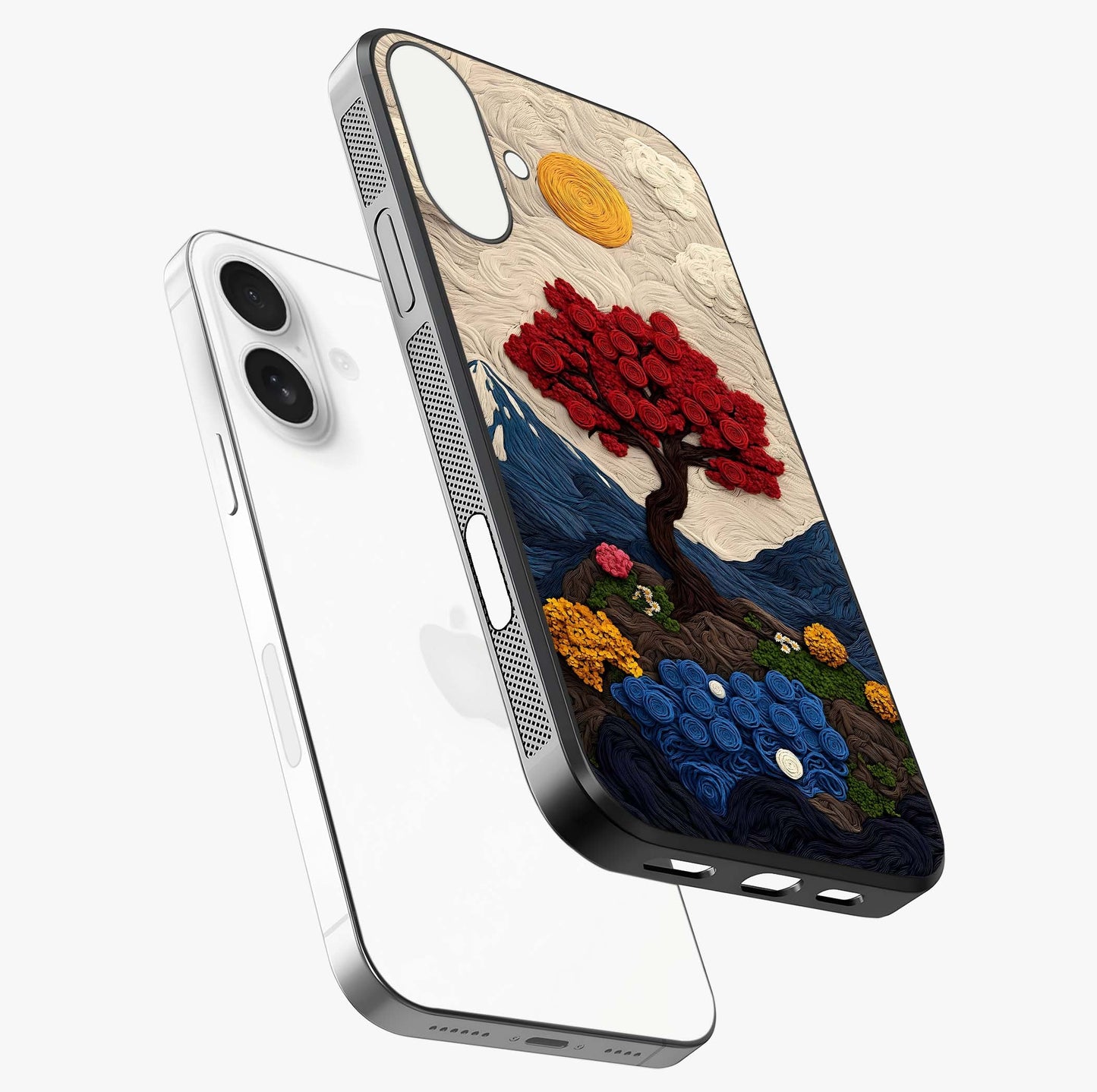 Eternal Nature Tapestry Glass Case laid diagonally highlighting side profile, edges and glossy glass shine.