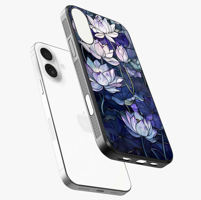 Gloss Petal Rush Glass Case laid diagonally highlighting side profile, edges and glossy glass shine.