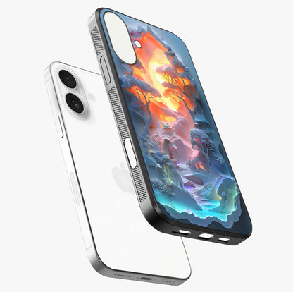 Glow Forest Portal Glass Case laid diagonally highlighting side profile, edges and glossy glass shine.