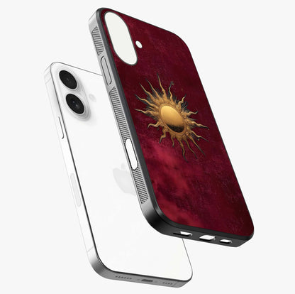 Golden Sun Minimalism Glass Case laid diagonally highlighting side profile, edges and glossy glass shine.