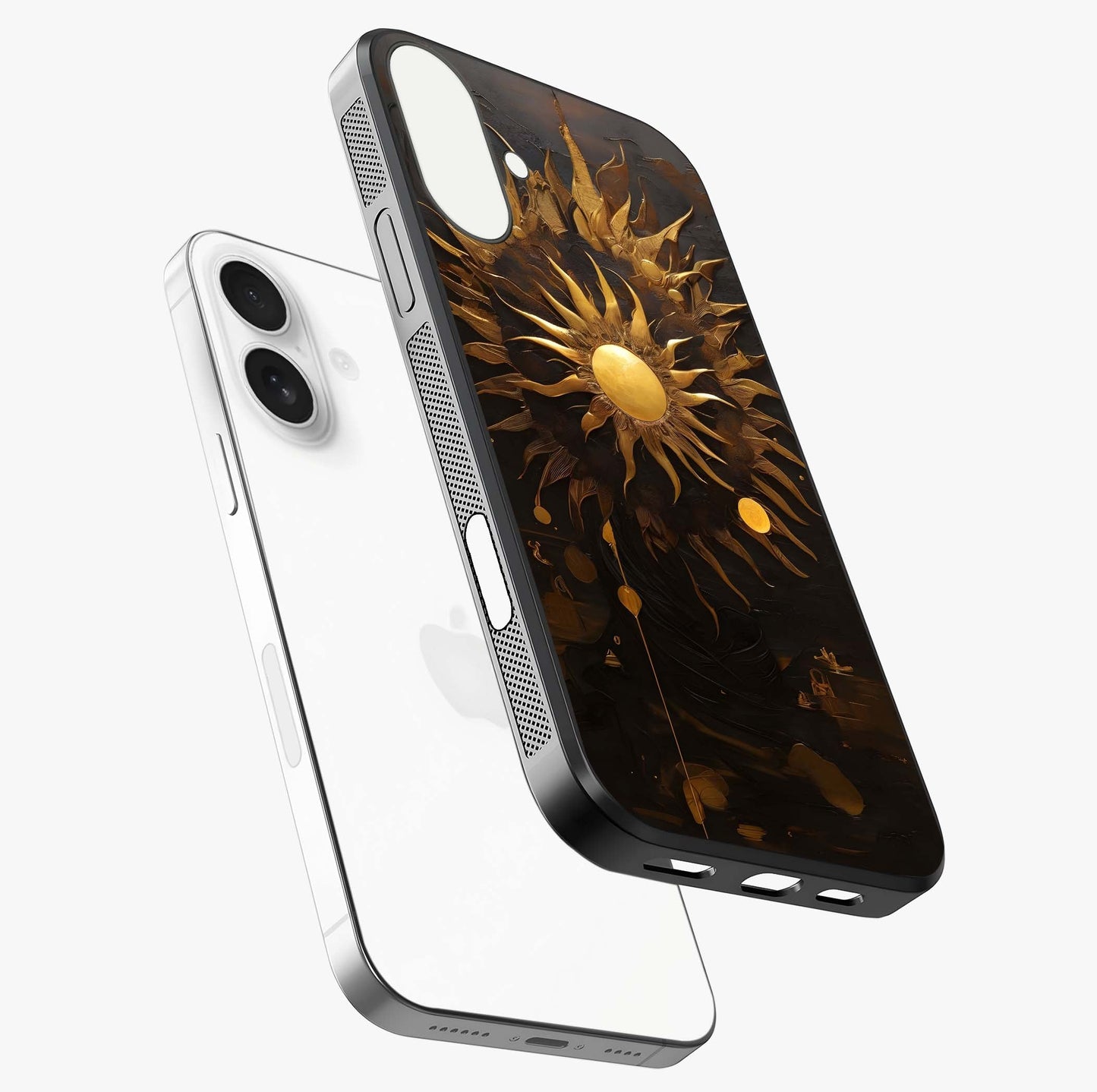 Golden Stallion Moonride Glass Case laid diagonally highlighting side profile, edges and glossy glass shine.
