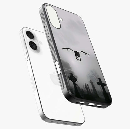 Graveyard Shadow Descent Glass Case laid diagonally highlighting side profile, edges and glossy glass shine.