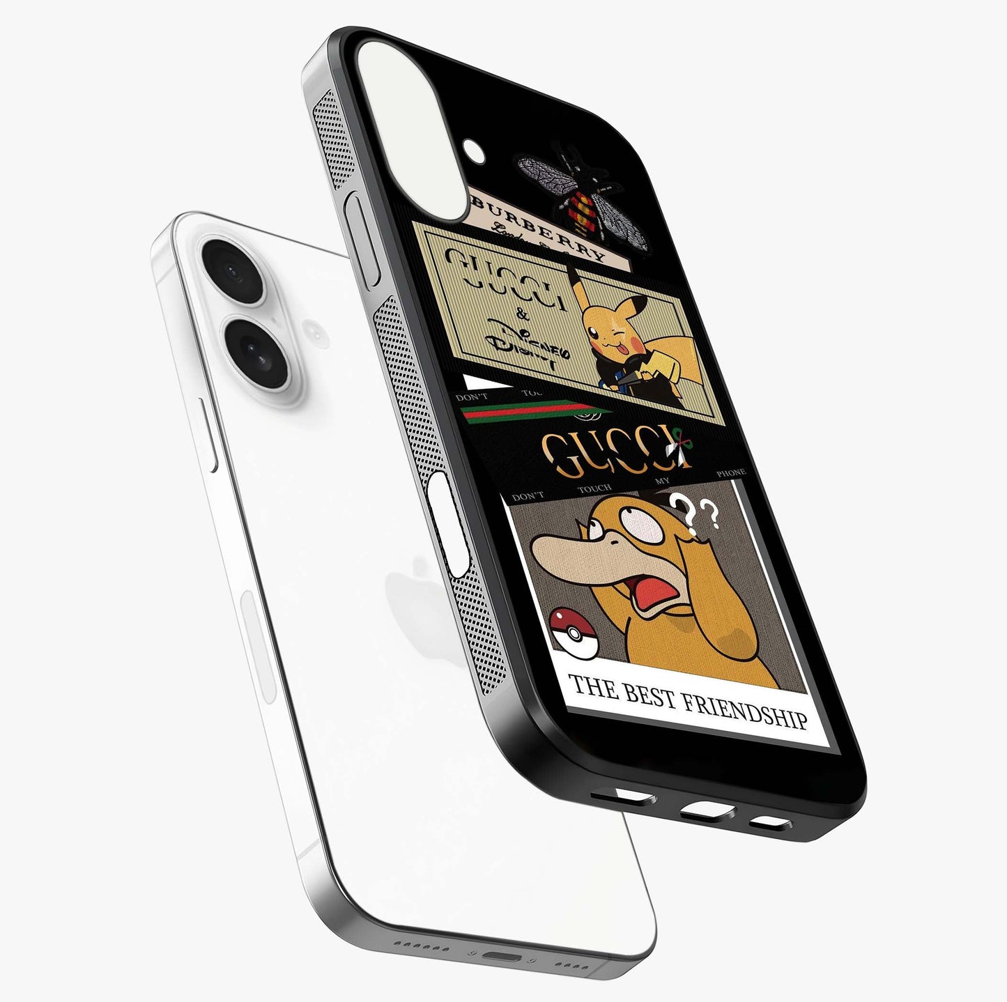 Gucci Play Mashup Glass Case laid diagonally highlighting side profile, edges and glossy glass shine.