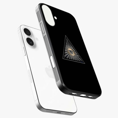 Illuminati Evil Glass Case laid diagonally highlighting side profile, edges and glossy glass shine.