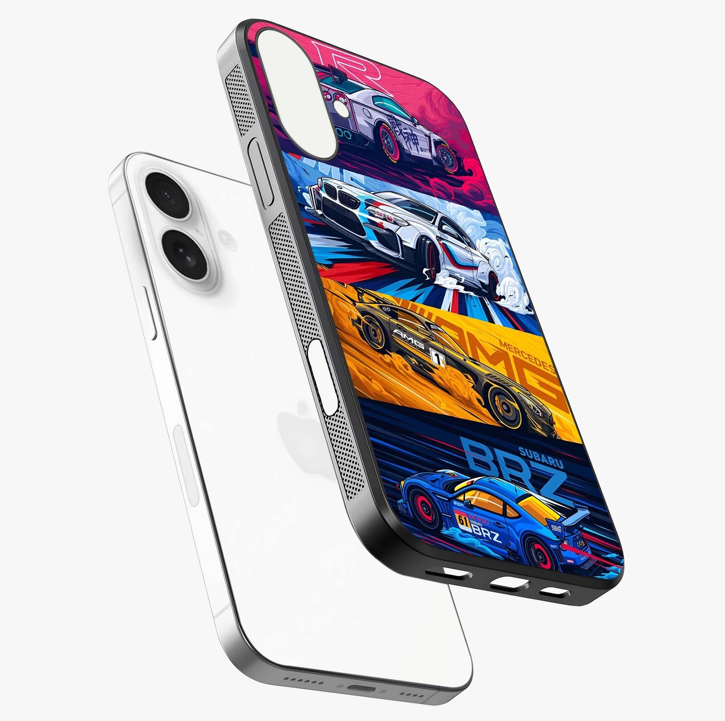 Jdm Sports Car Glass Case laid diagonally highlighting side profile, edges and glossy glass shine.