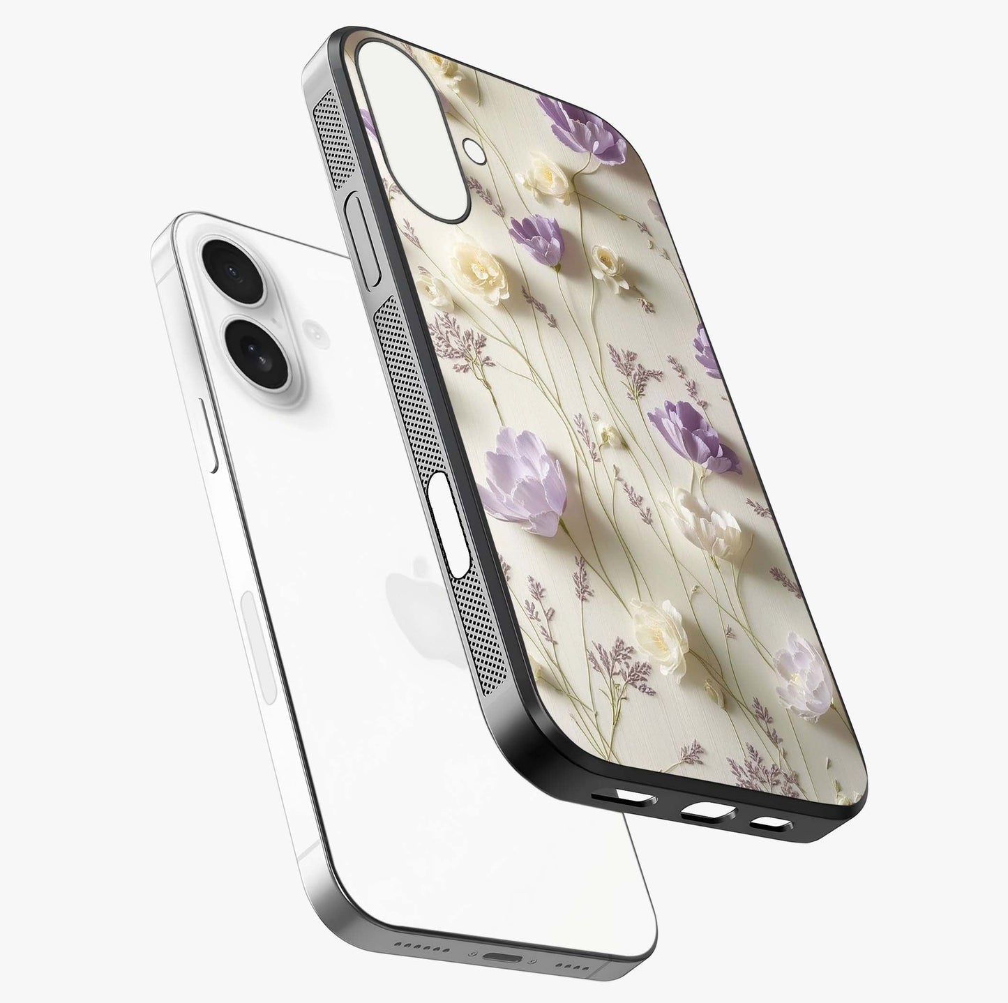 Lilac Breeze Harmony Glass Case laid diagonally highlighting side profile, edges and glossy glass shine.