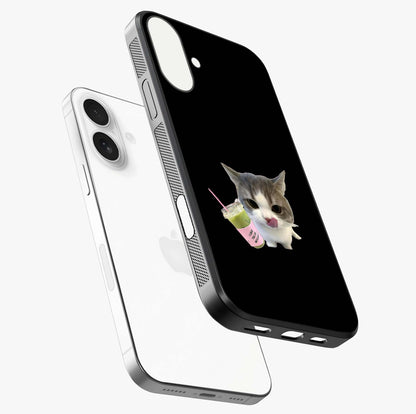 Matcha Cat Style Glass Case laid diagonally highlighting side profile, edges and glossy glass shine.