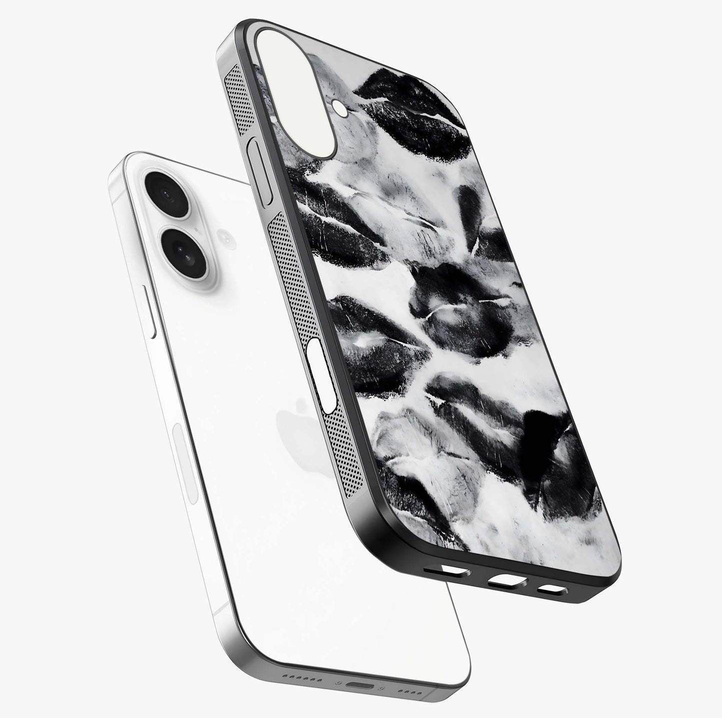 Midnight Kiss Marks Glass Case laid diagonally highlighting side profile, edges and glossy glass shine.