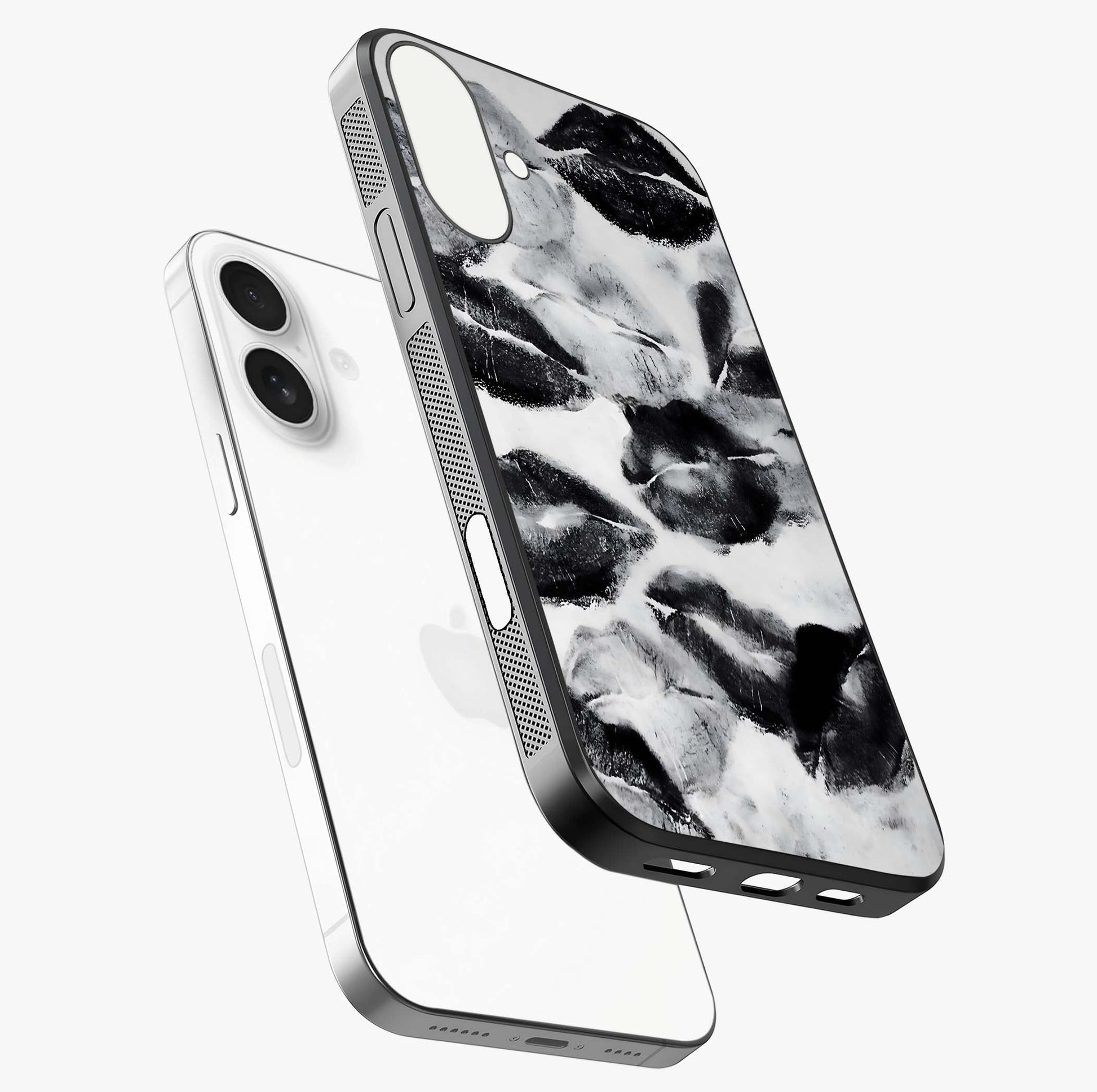 Midnight Kiss Marks Glass Case laid diagonally highlighting side profile, edges and glossy glass shine.