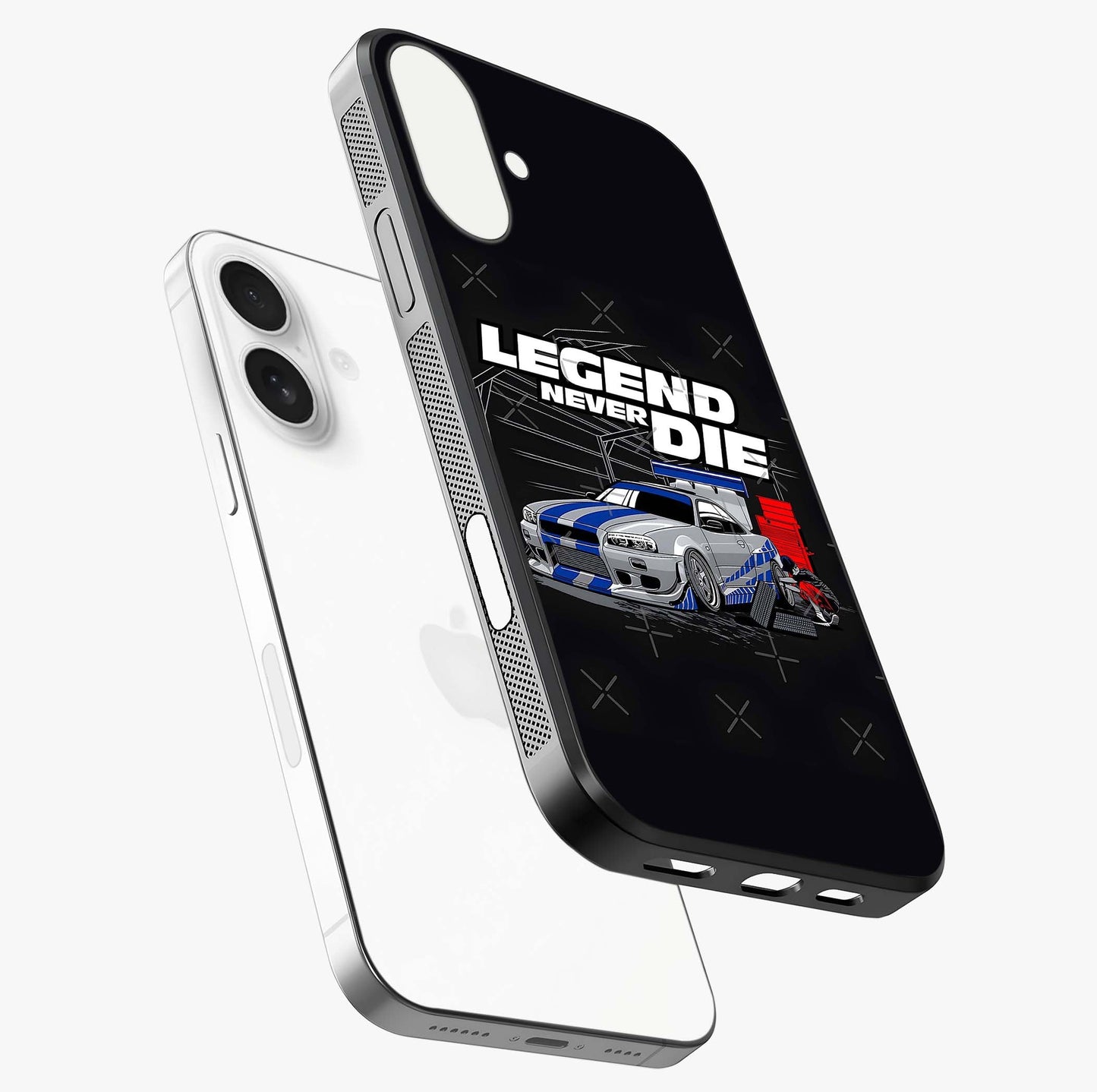 Midnight Racing Legacy Glass Case laid diagonally highlighting side profile, edges and glossy glass shine.