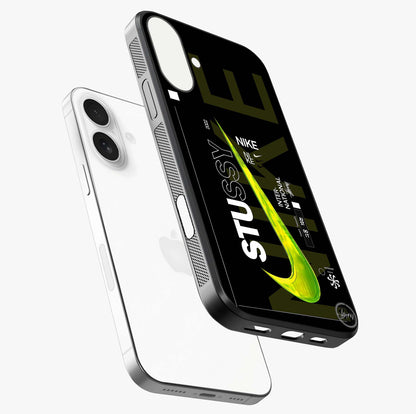 Neon Street Edition Glass Case laid diagonally highlighting side profile, edges and glossy glass shine.