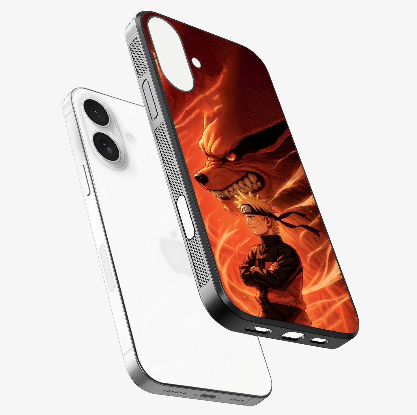 Nine Tails Legacy Glass Case laid diagonally highlighting side profile, edges and glossy glass shine.