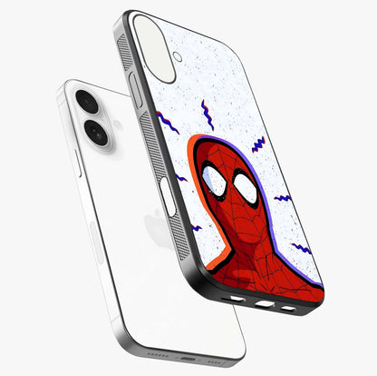 Omg Spiderman Glass Case laid diagonally highlighting side profile, edges and glossy glass shine.